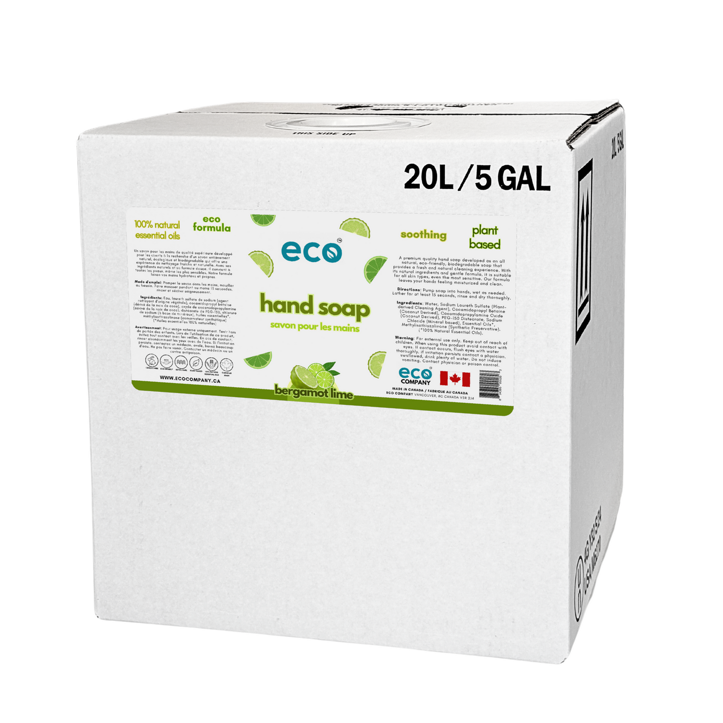 20L/5Gal refill box of bulk eco hand soap (bergamot lime) for package-free refill stores.