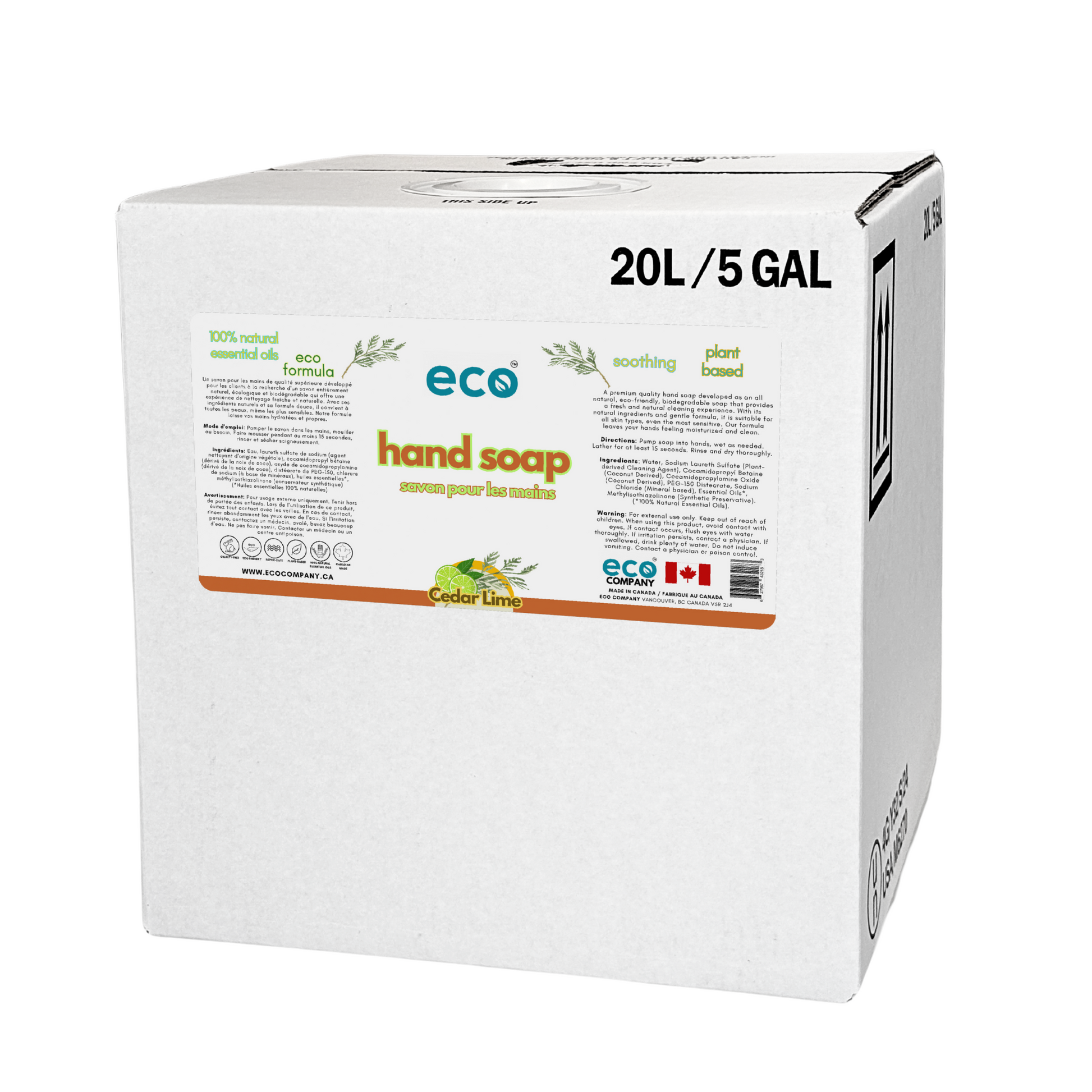 20L/5Gal refill box of bulk eco hand soap (cedar lime) for package-free and refill stores.