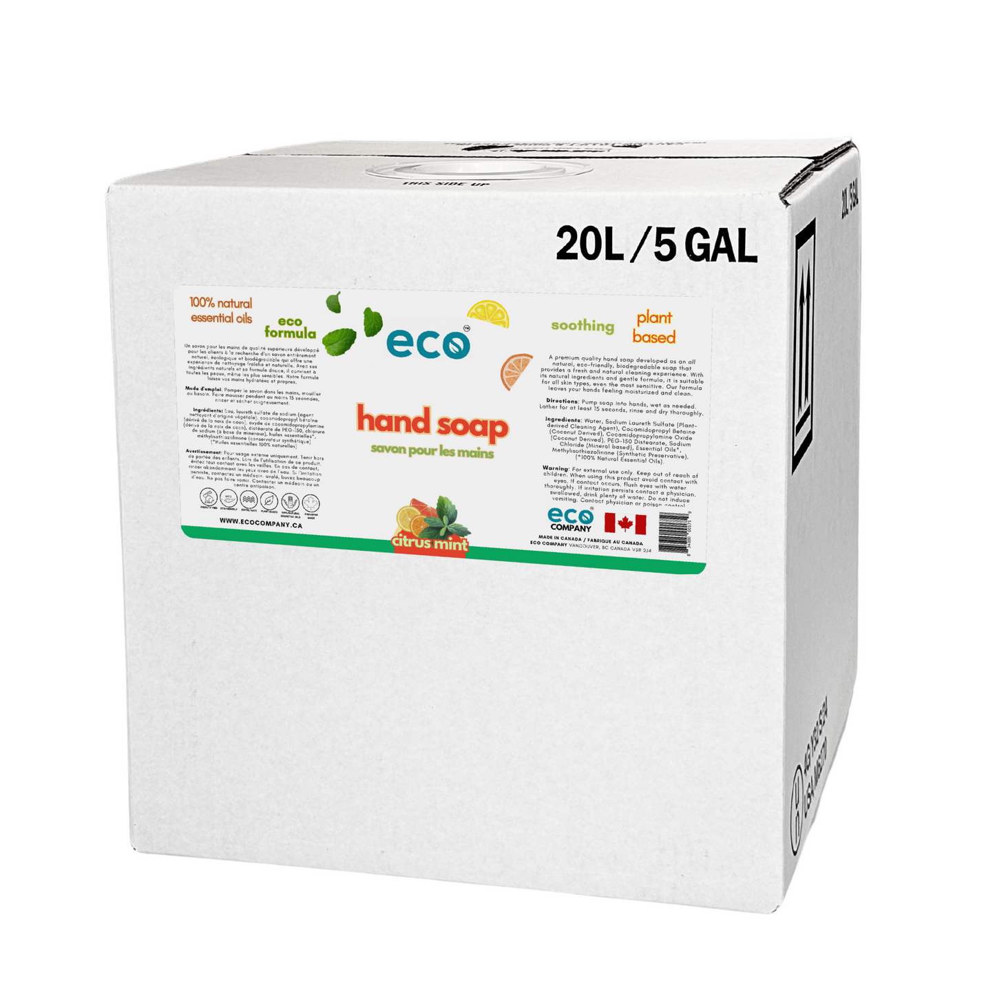 20L/5Gal refill box of bulk eco laundry soap (citrus mint) for package-free and refill stores.