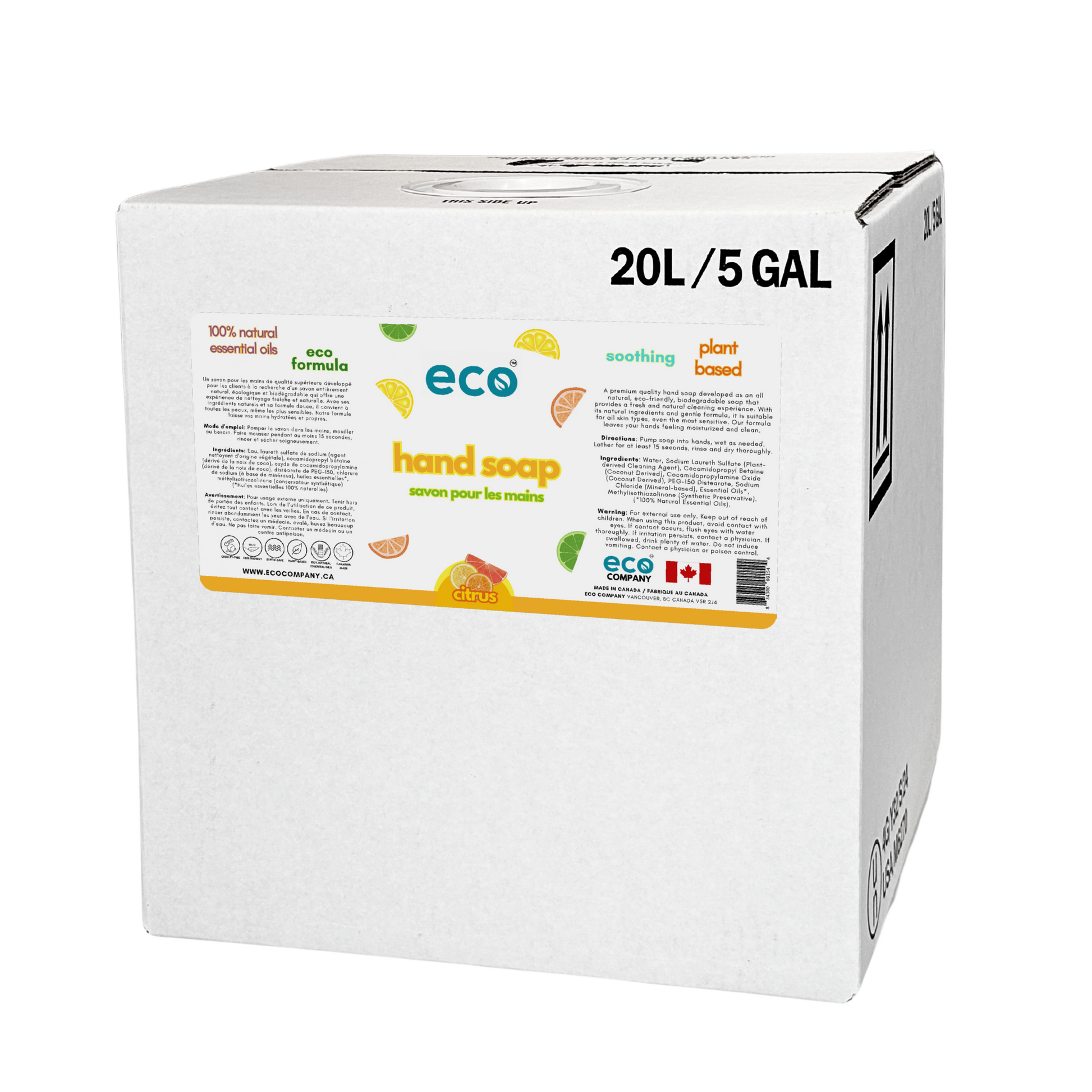 20L/5Gal refill box of bulk eco laundry soap (citrus) for package-free and refill stores.