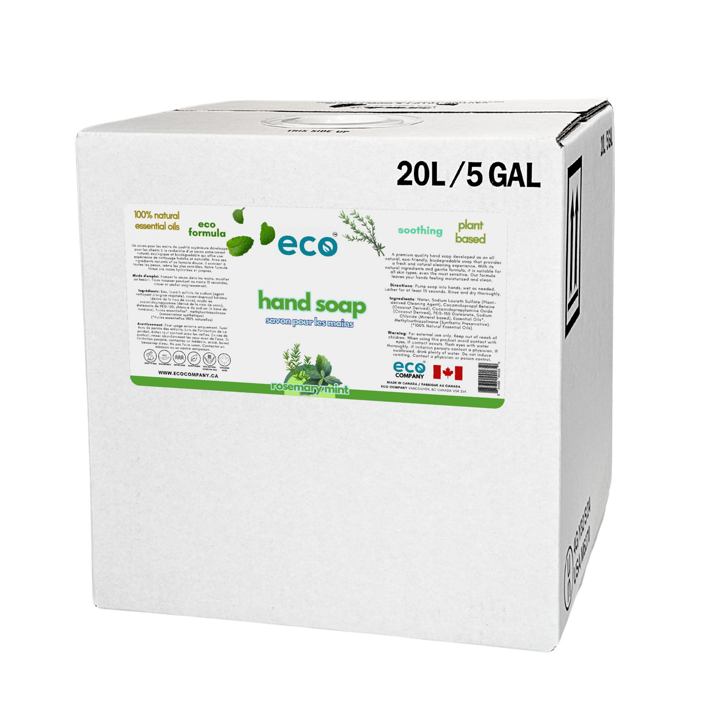 20L/5Gal refill box of bulk eco hand soap (rosemary mint) for package-free refill stores.