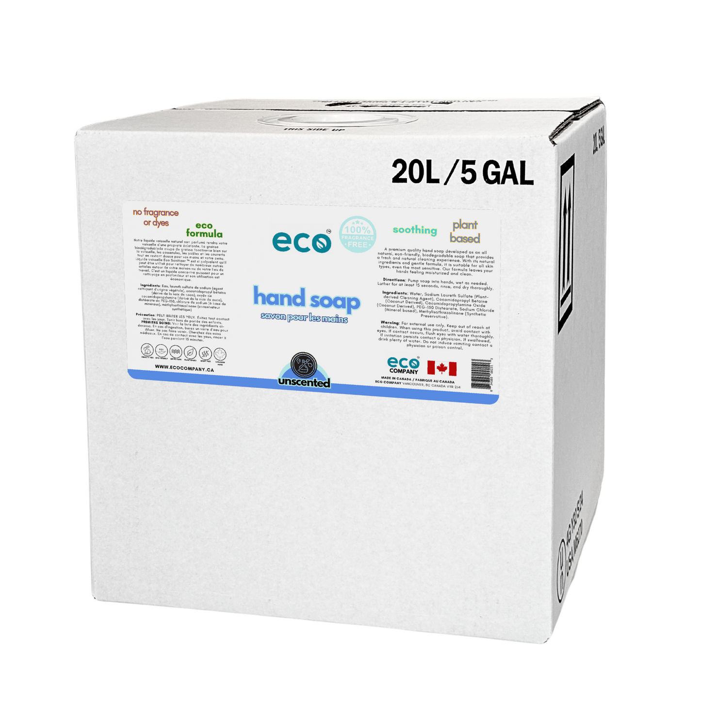 20L/5Gal refill box of bulk eco laundry soap (unscented) for package-free and refill stores.