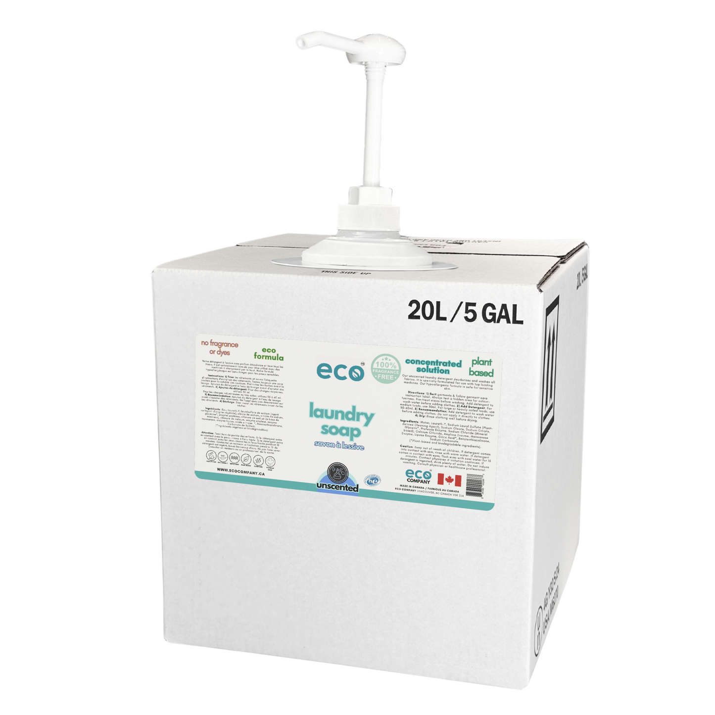 20L/5Gal refill box of bulk eco laundry soap for package-free and refill stores.