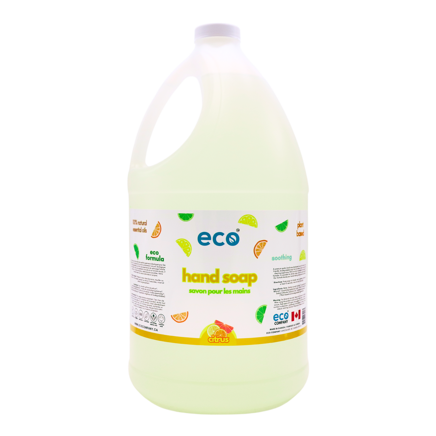 Eco-friendly hand soap citrus in a 4 liter jug for wholesale, perfect for customers to bulk up on hand soap and refill their own containers.