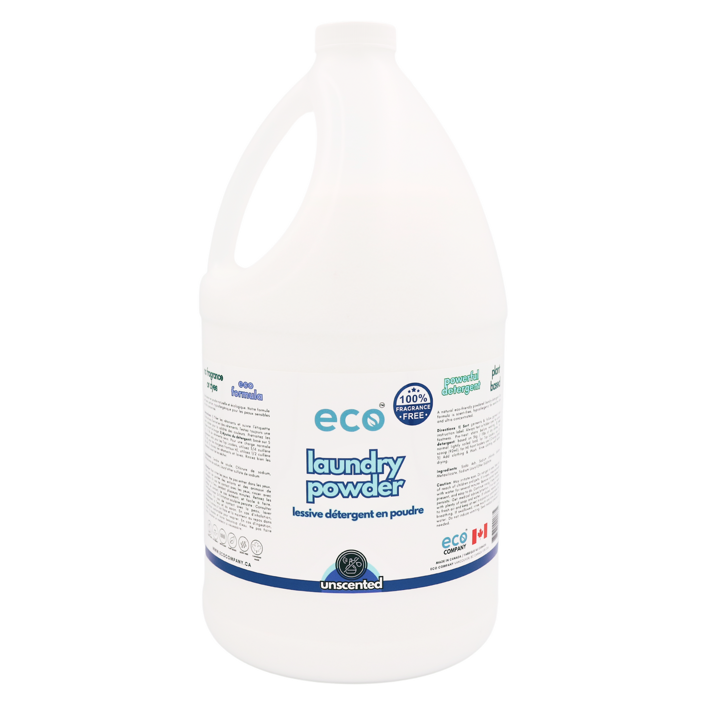 Eco-friendly laundry detergent powder unscented in a 4 liter jug for wholesale, perfect for families to bulk up on laundry powder detergent.