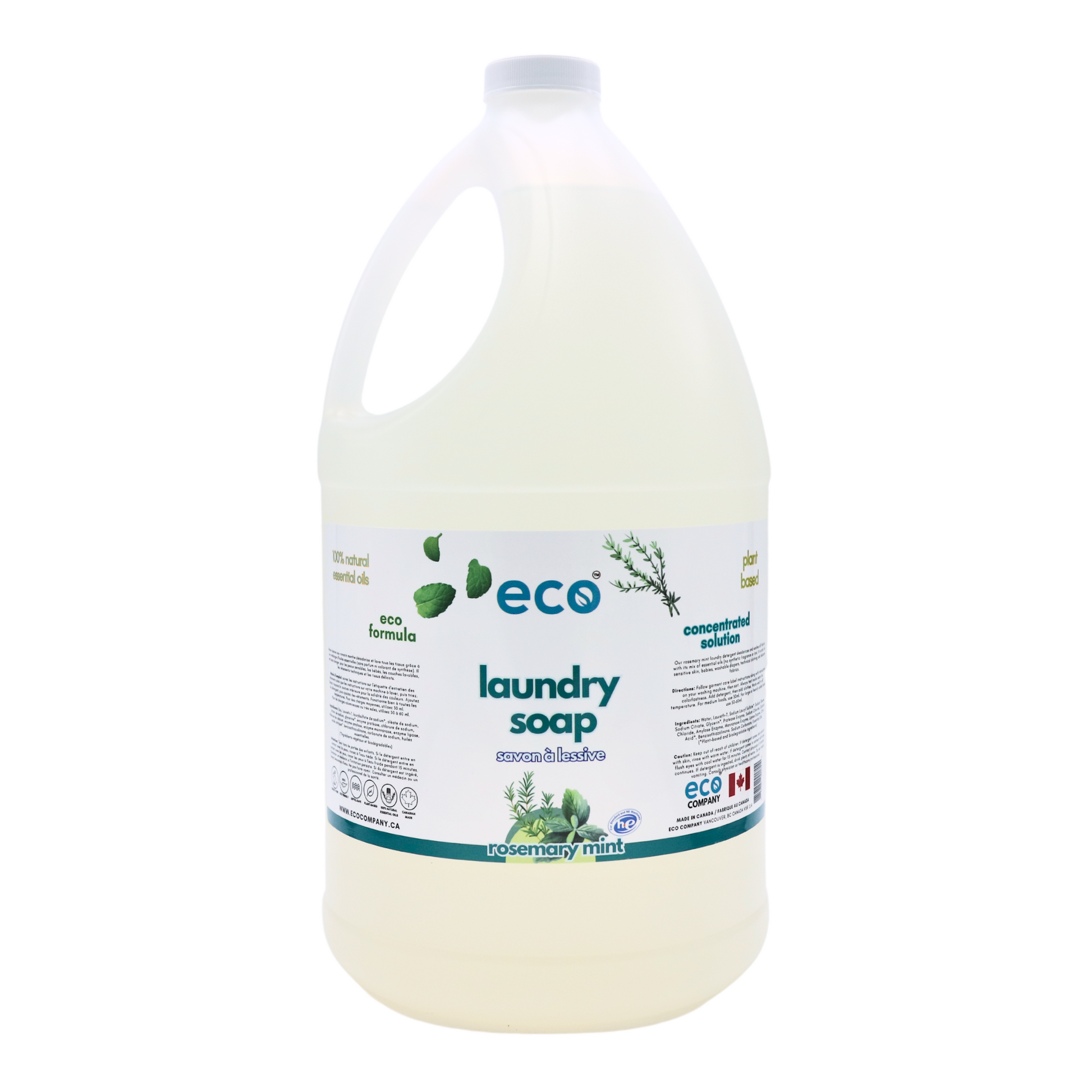 Eco-friendly laundry soap rosemary mint in a 4 liter jug for wholesale, perfect for families to bulk up on laundry soap.
