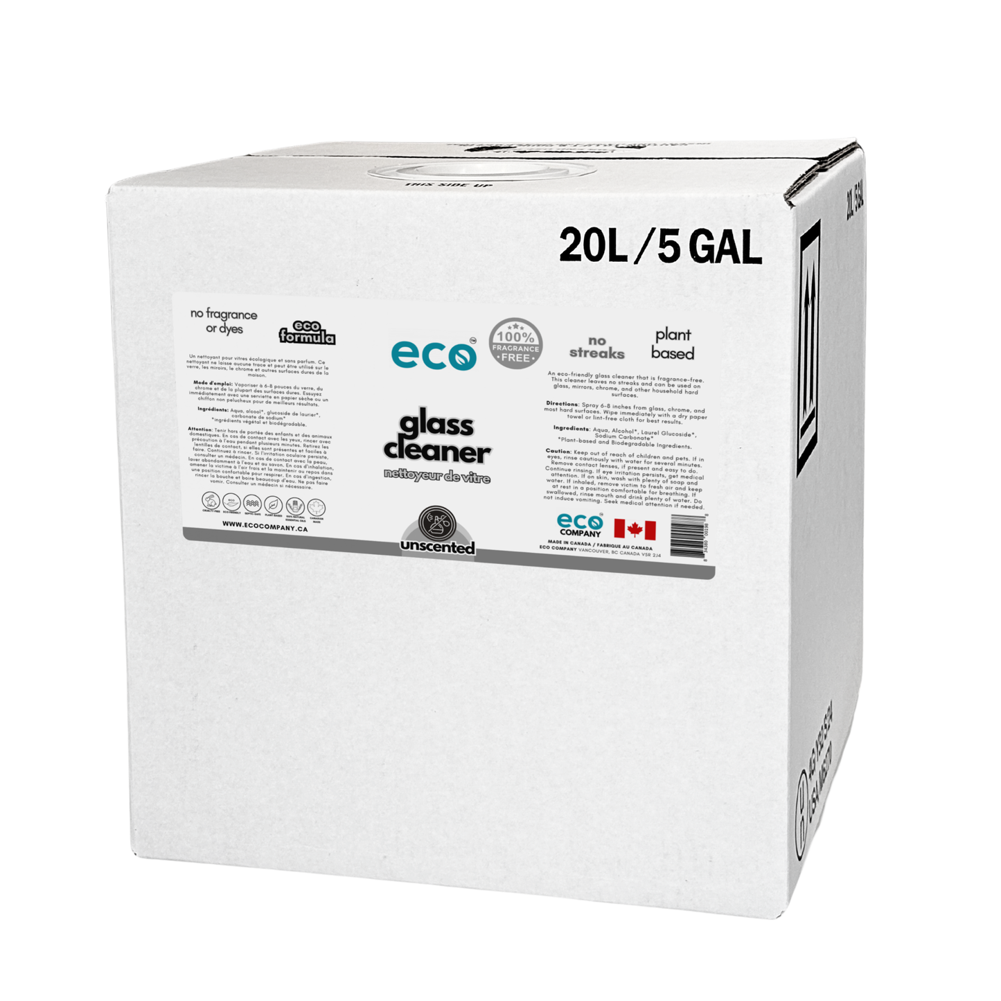 20L/5G refill box of eco glass cleaner unscented that is fragrance-free