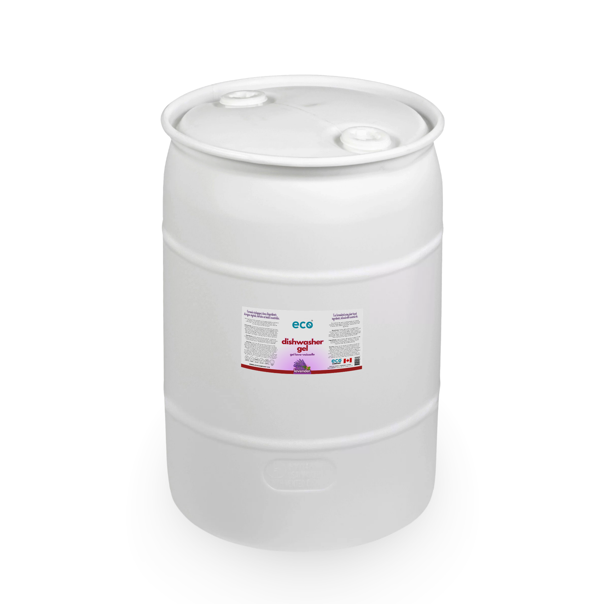 Eco Company's bulk 100 Litre / 30 Gallon barrel of lavender scented dishwasher gel. 