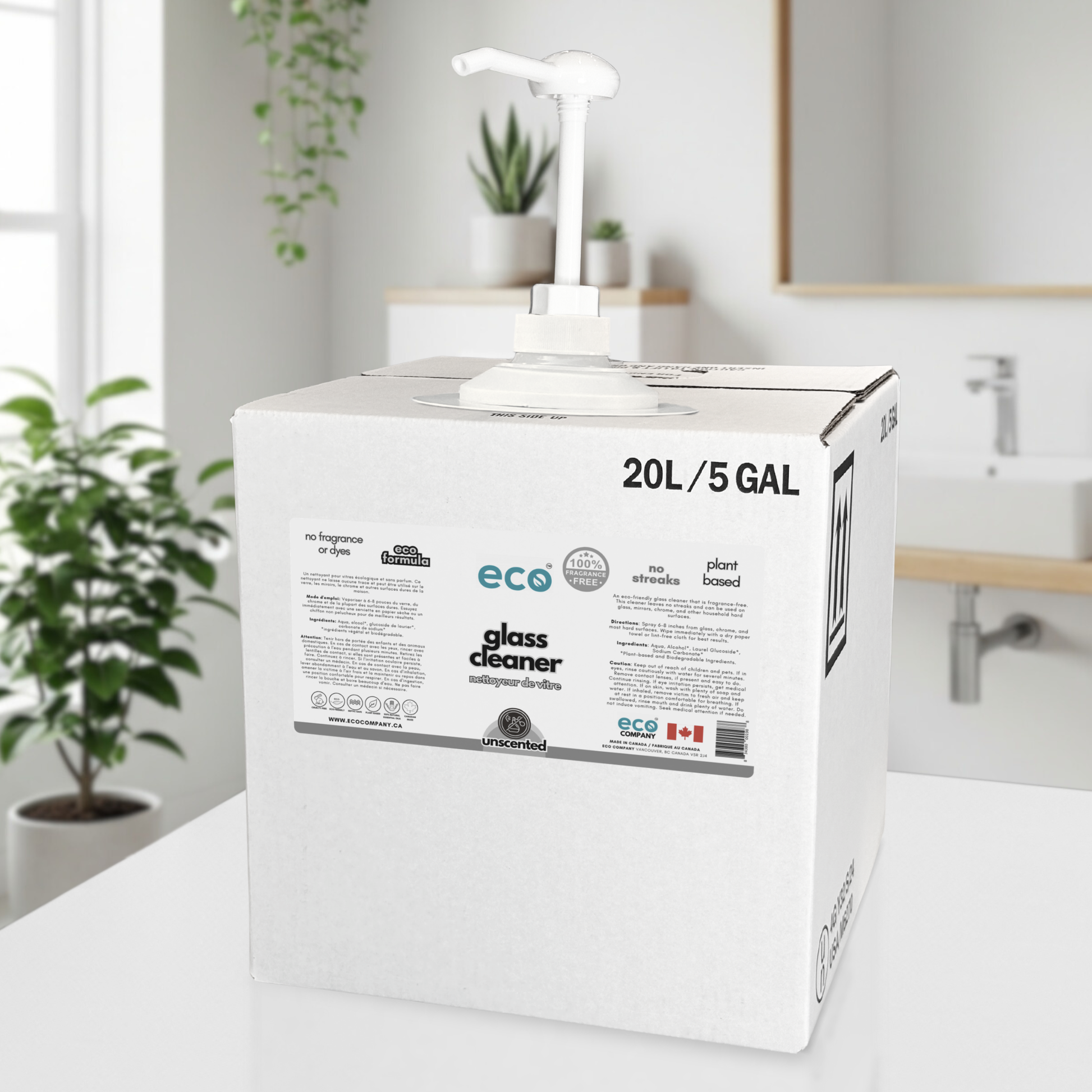 Refill box of eco glass cleaner unscented with a pump for easy dispensing, perfect for bulk refill stores, zero waste stores, and plastic free shops.