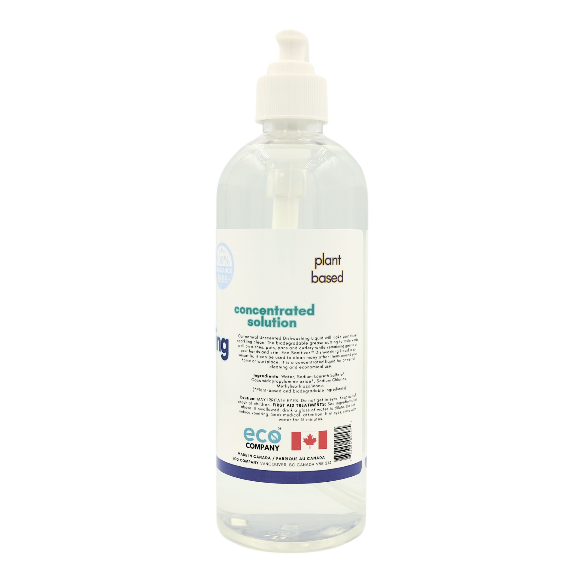 The side label of the unscented dish soap reads: Our natural Unscented Dishwashing Liquid will make your dishes sparkling clean. The biodegradable grease cutting formula works well on dishes, pots, pans and cutlery while remaining gentle on your hands and skin. Our Dishwashing Liquid is so versatile, it can be used to clean many other items around your home or workplace. It is a concentrated liquid for powerful cleaning and economical use.