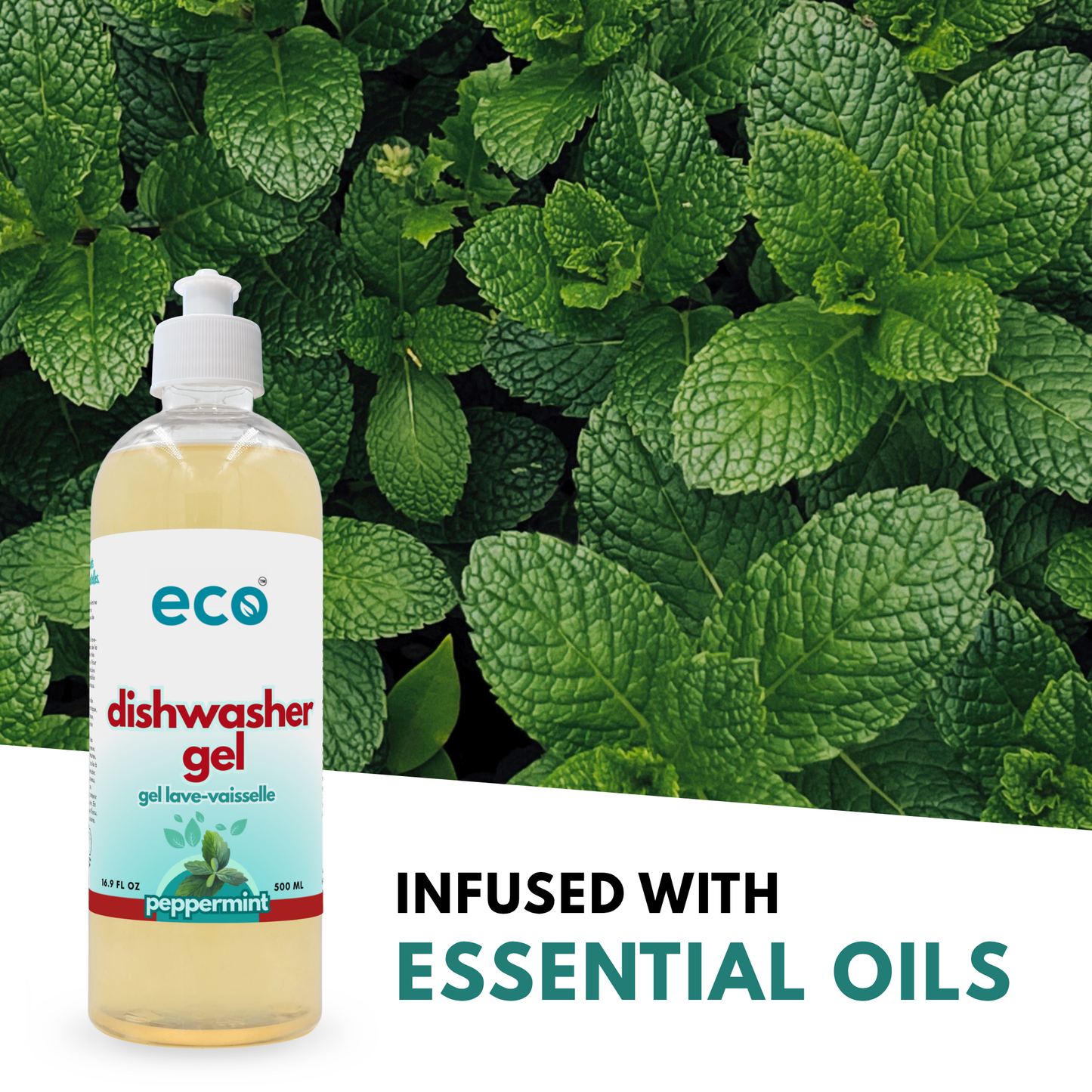 Eco Company's plant-based dishwasher gel is scented with essential oils.