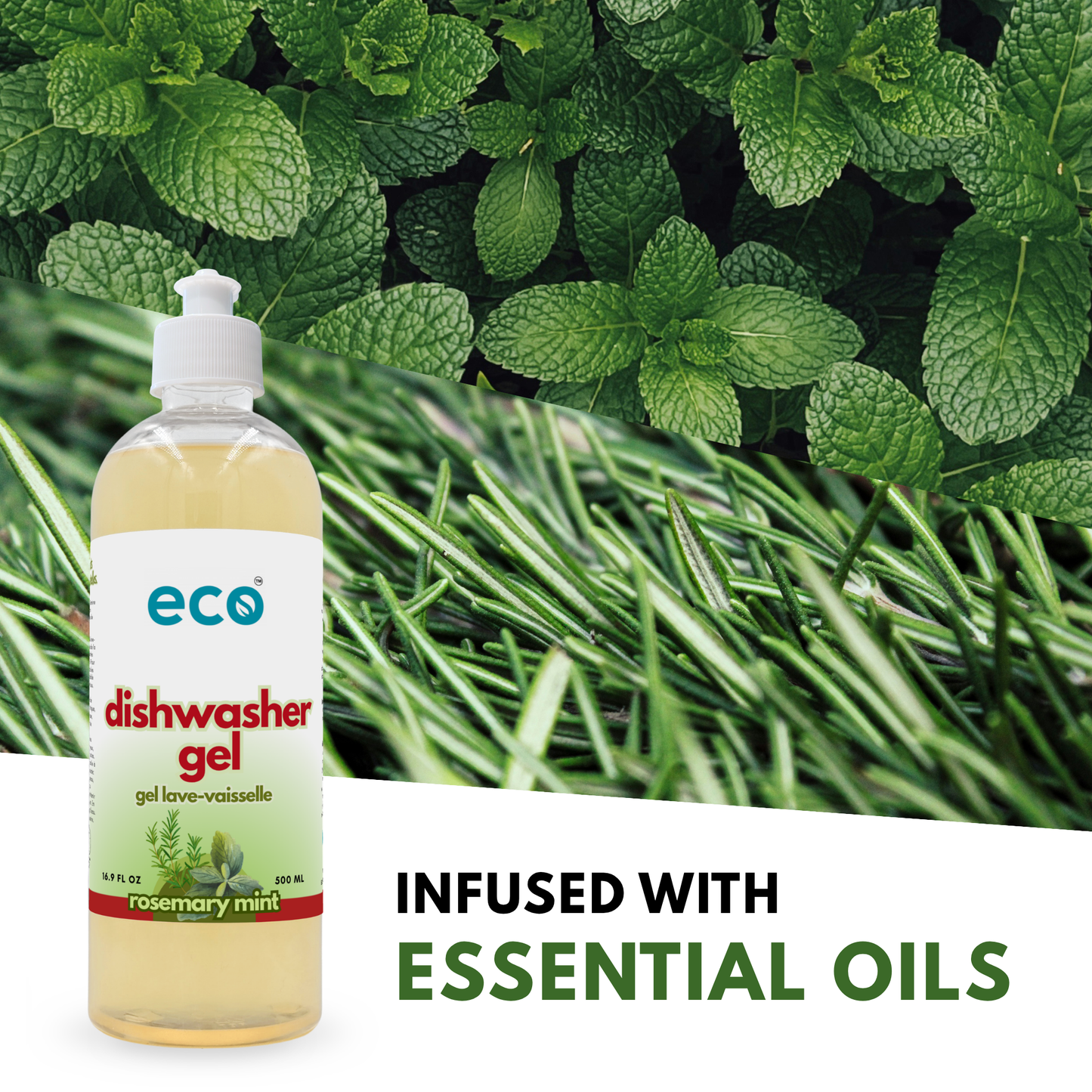 Eco Company's plant-based dishwasher gel is scented with essential oils.