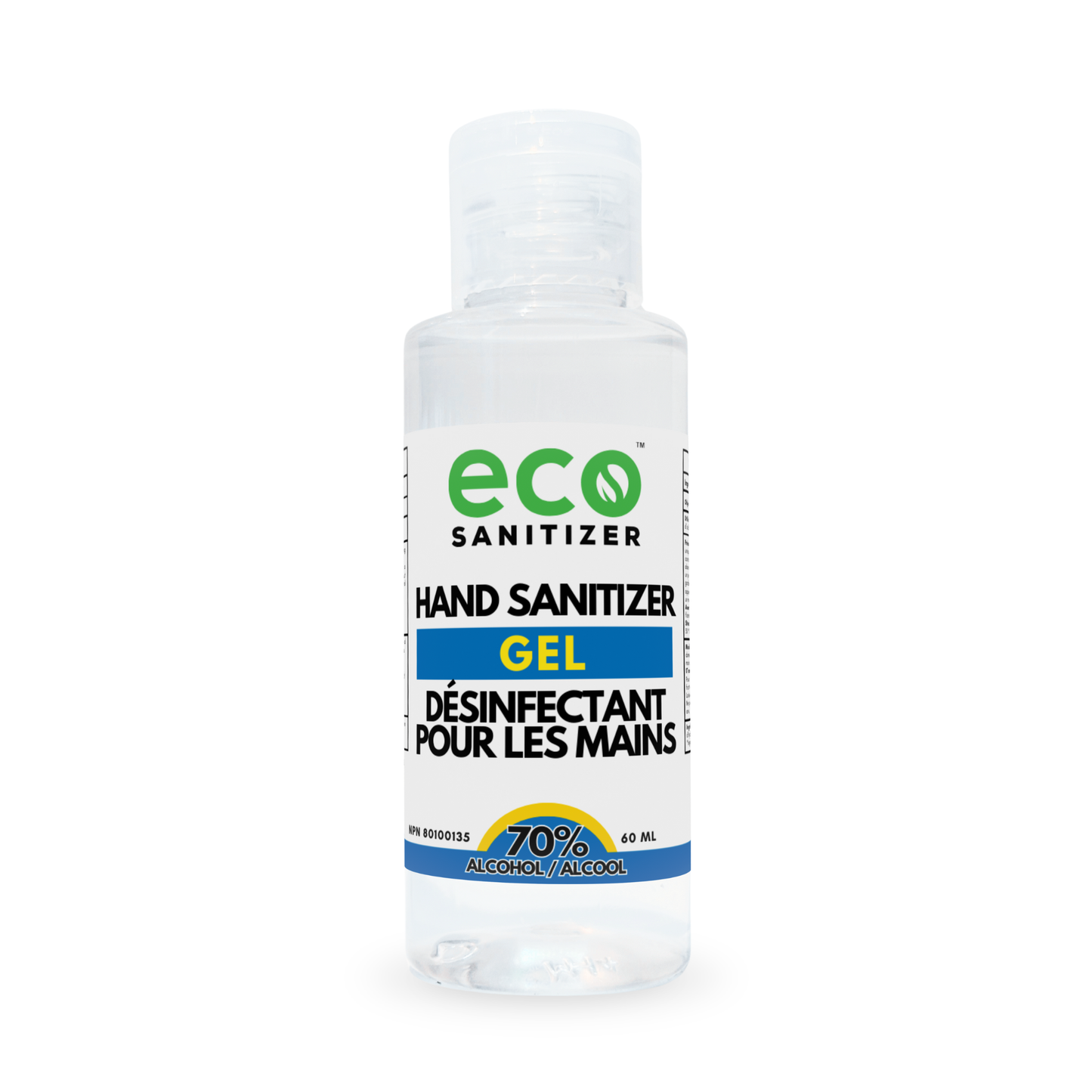 Eco Sanitizer hand sanitizer gel unscented in a mini pocket-size travel bottle. 