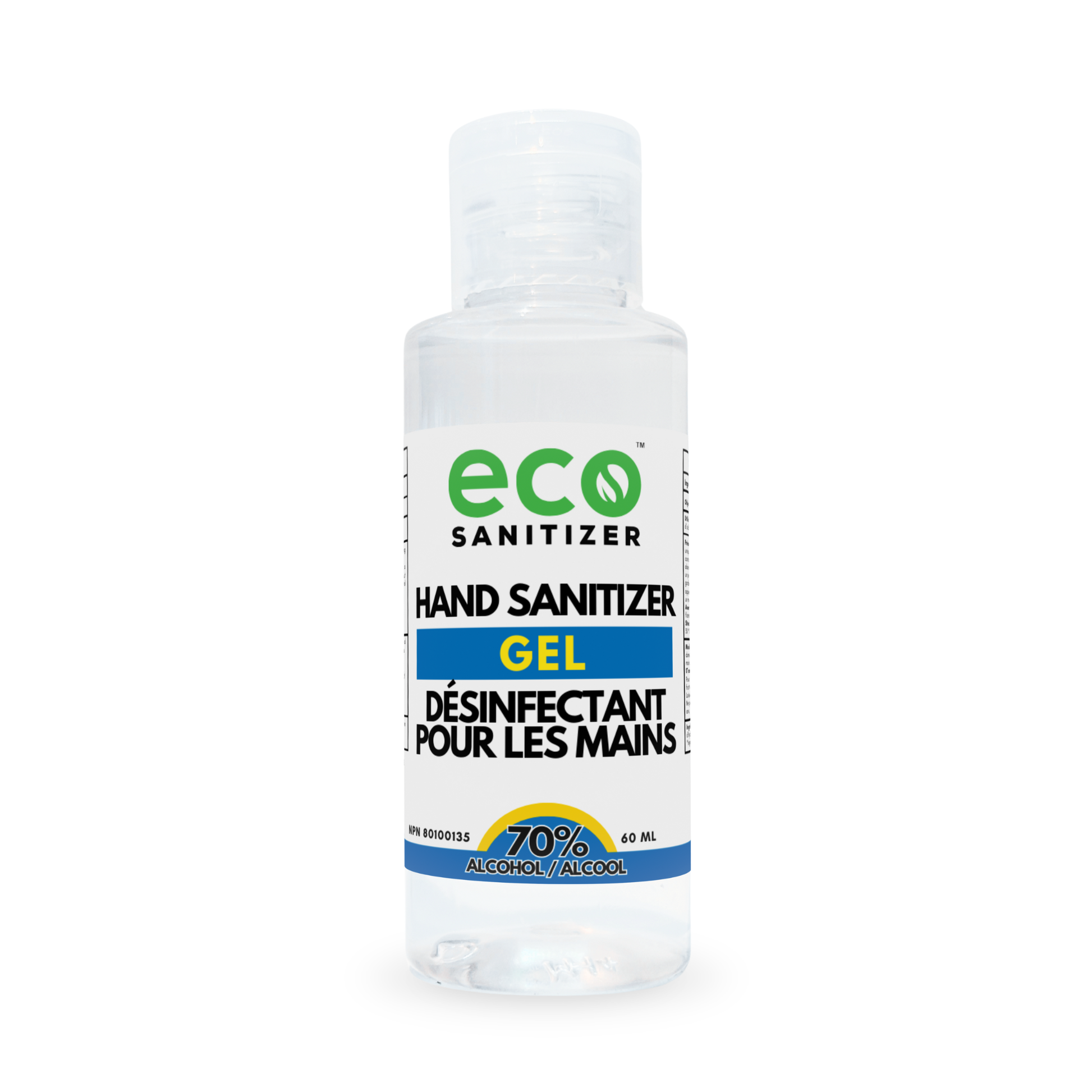 Eco Sanitizer hand sanitizer gel unscented in a mini pocket-size travel bottle. 