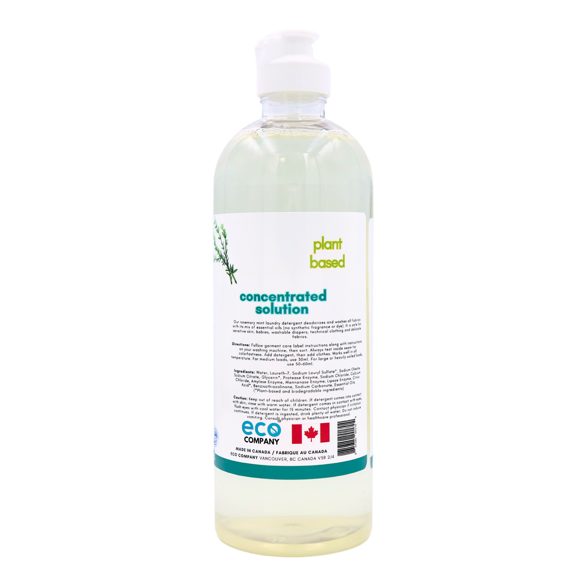 The side label of the laundry soap reads: Our rosemary mint laundry detergent deodorizes and washes all fabrics with its mix of essential oils (no synthetic fragrance or dye). It is safe for sensitive skin, babies, washable diapers, technical clothing and delicate fabrics.