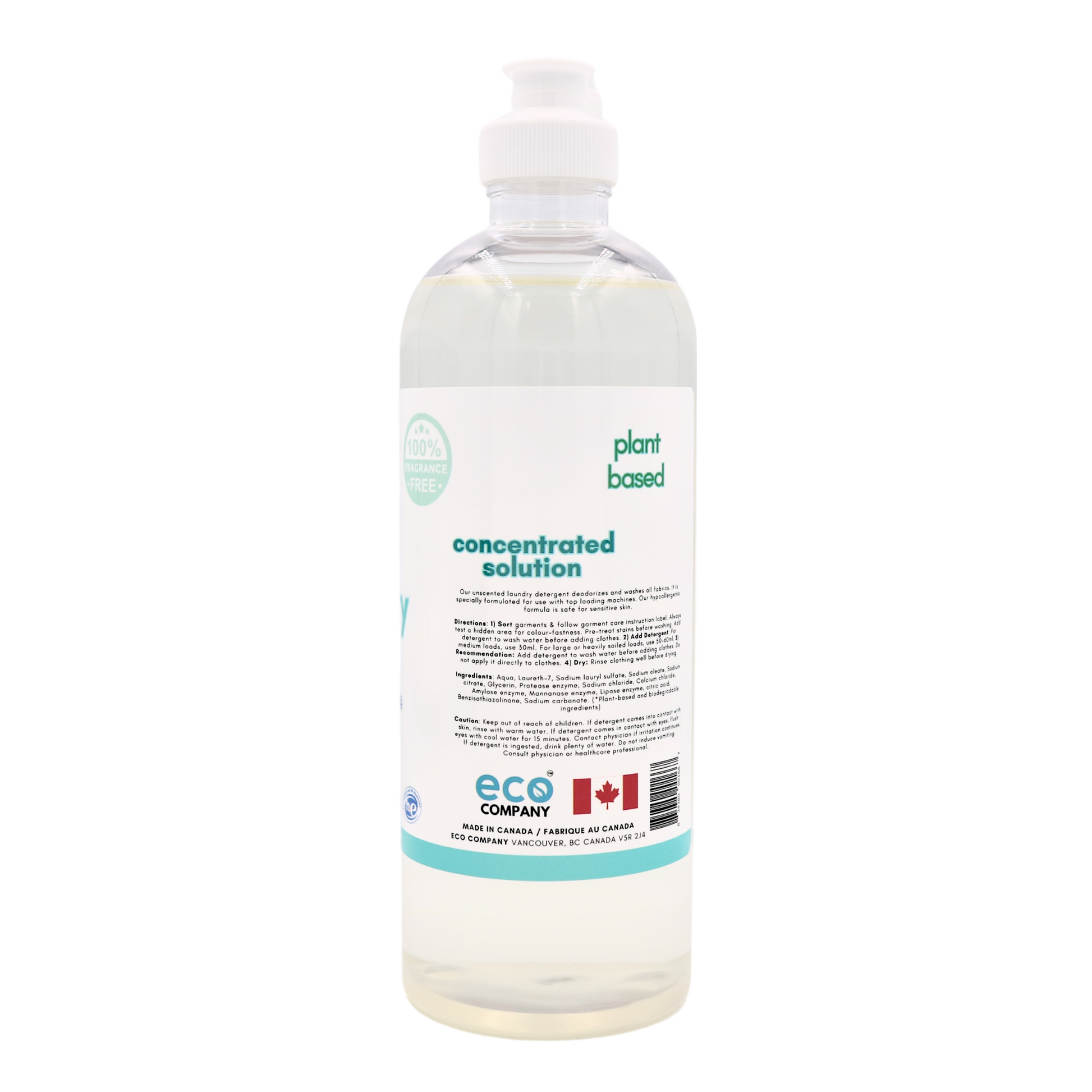 The side label of the laundry soap reads: Our unscented laundry detergent deodorizes and washes all fabrics. It is specially formulated for use with top loading machines. Our hypoallergenic formula is safe for sensitive skin.