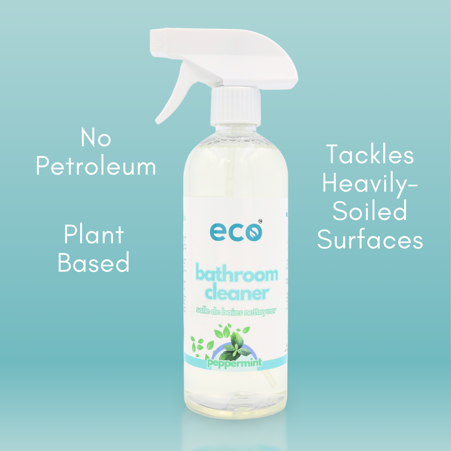 Eco friendly bathroom cleaner with no petroleum, is plant-based, and tackles heavily-soiled surfaces.