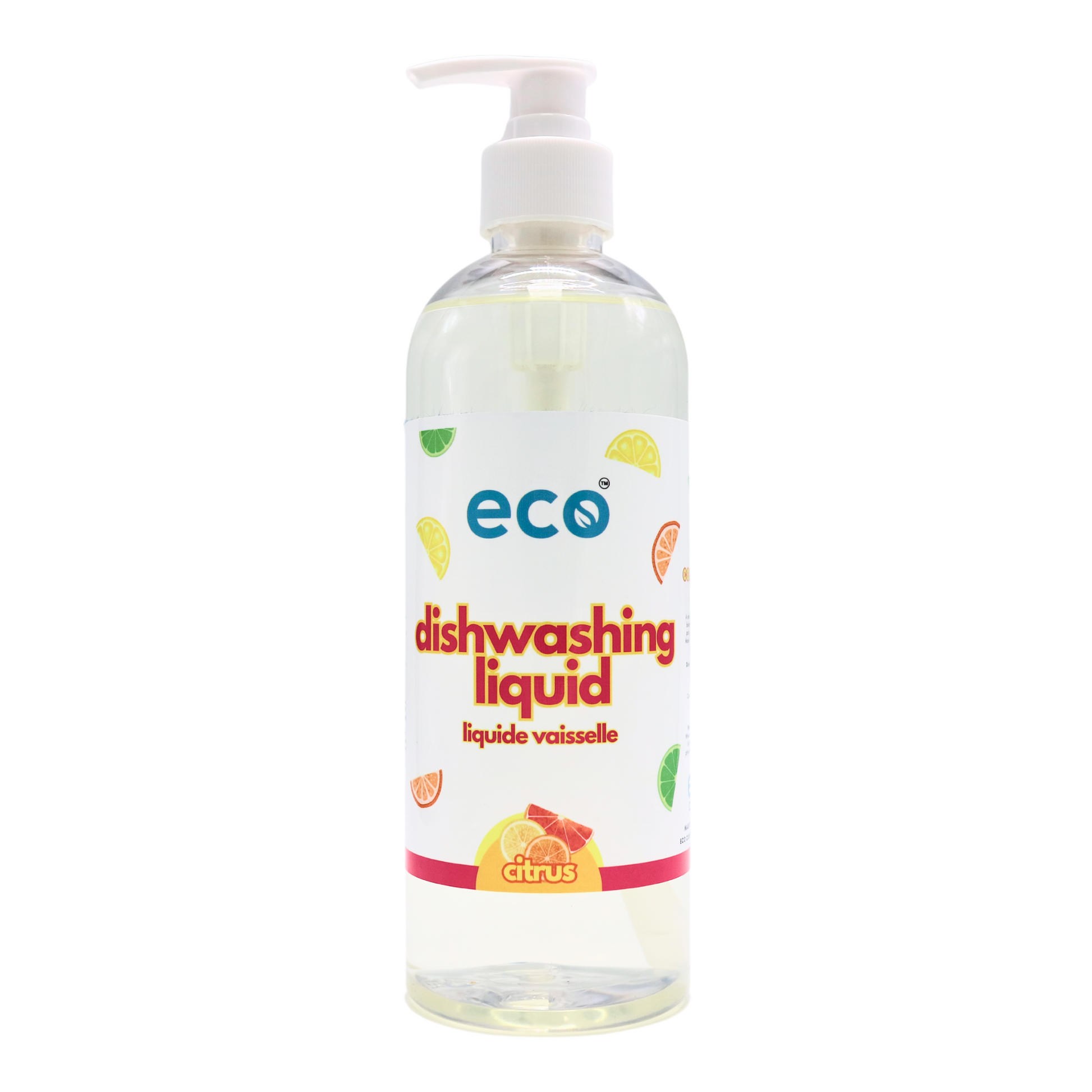 Eco dish soap citrus in a 500ml ready-to-use bottle for wholesale, ideal for eco-friendly retailers.