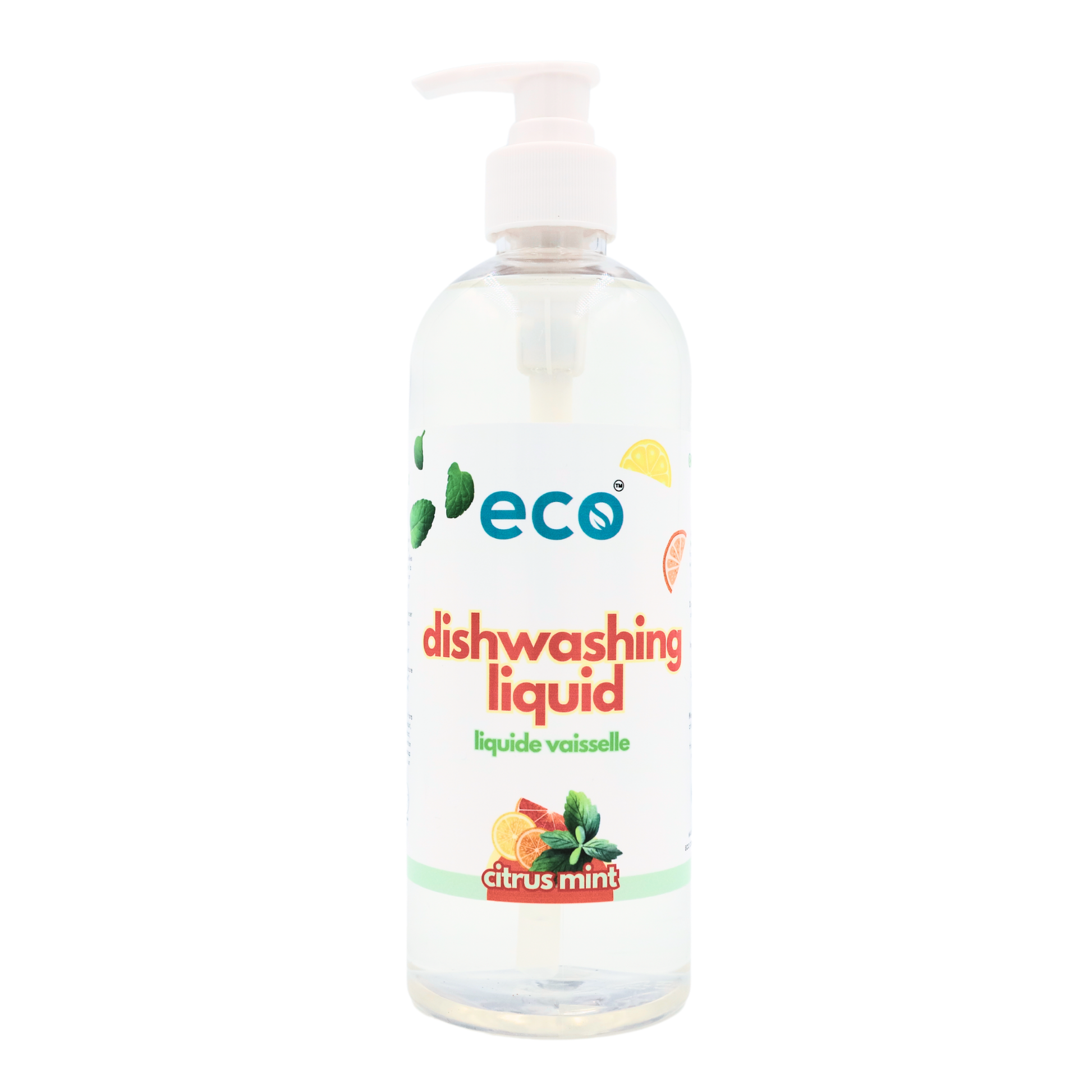 Eco dish soap citrus mint in a 500ml ready-to-use bottle for wholesale, ideal for eco-friendly retailers.