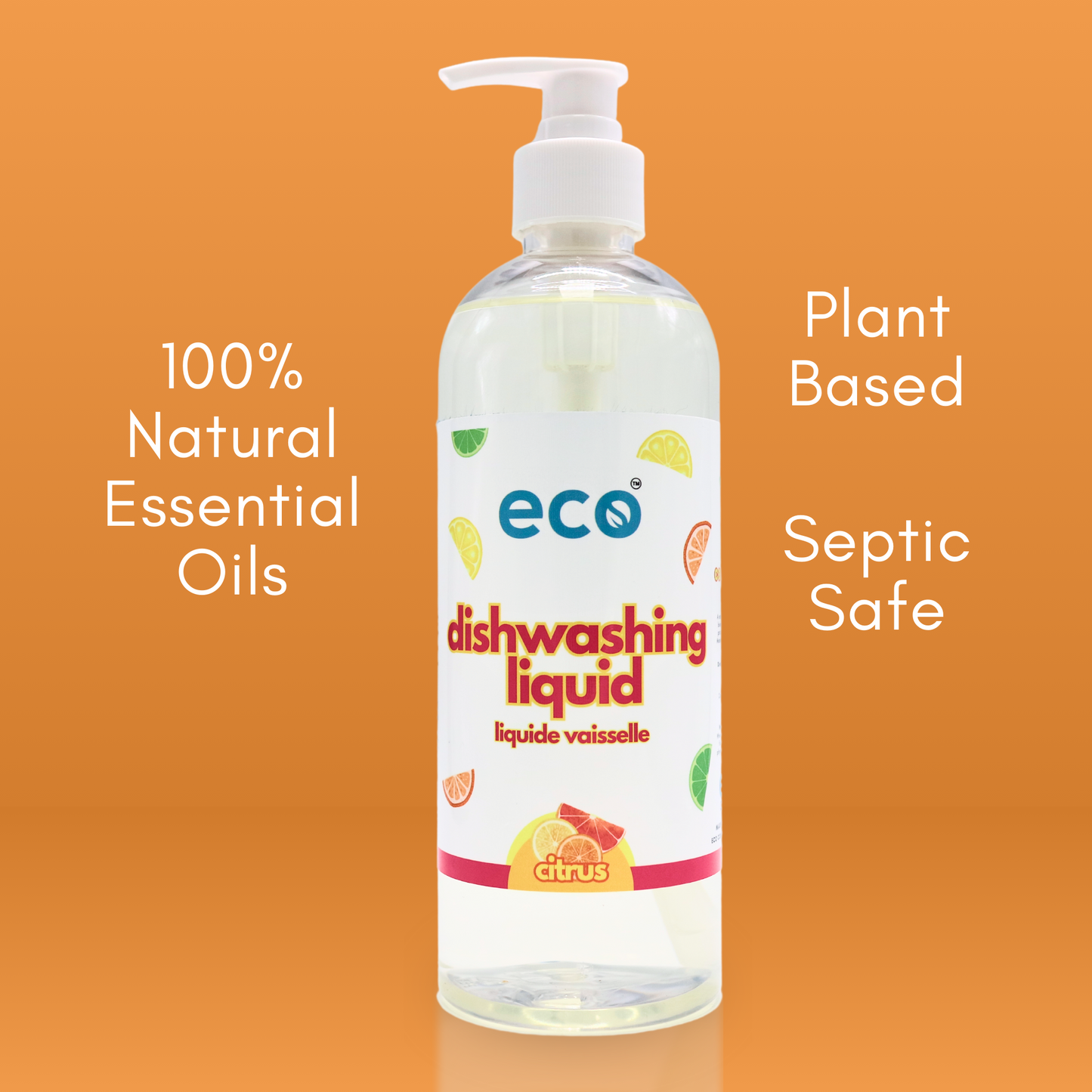 This eco-friendly dish soap citrus is scented with 100% natural essential oils, is plant-based, and is septic safe.