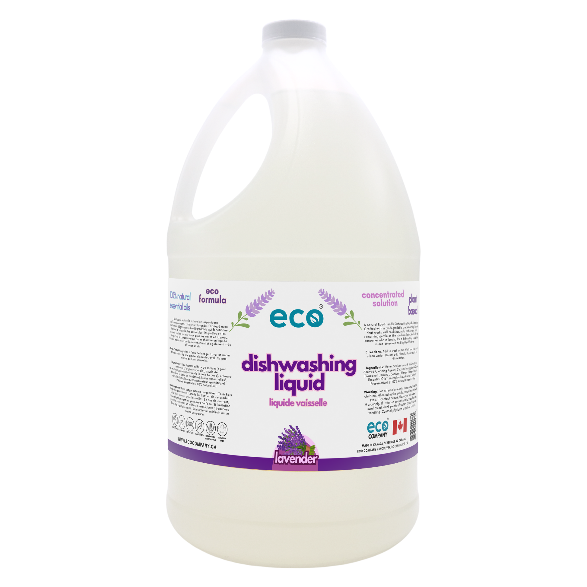 Eco-friendly dish soap lavender in a 4 liter jug for wholesale, perfect for customers wanting bulk up dish soap to refill their own bottles. 