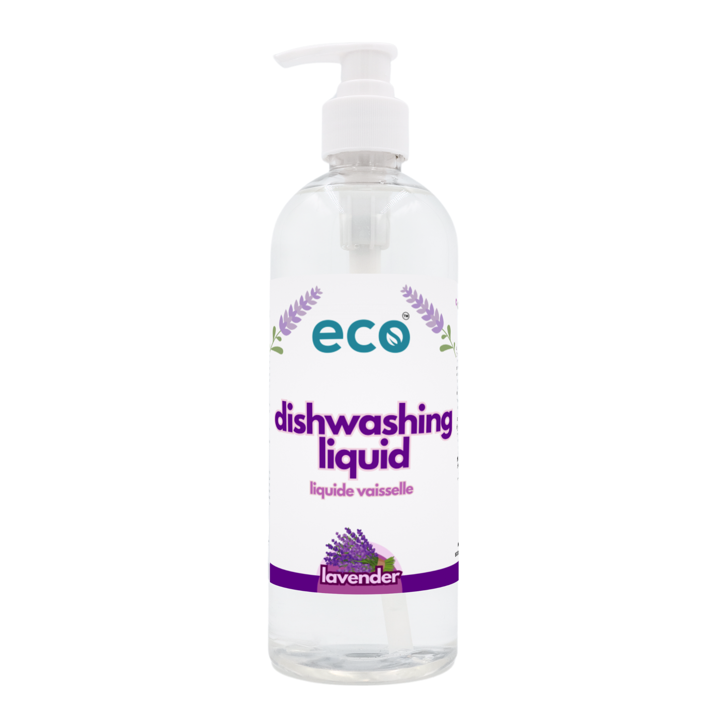 Eco dish soap lavender in a 500ml ready-to-use bottle for wholesale, ideal for eco-friendly retailers.
