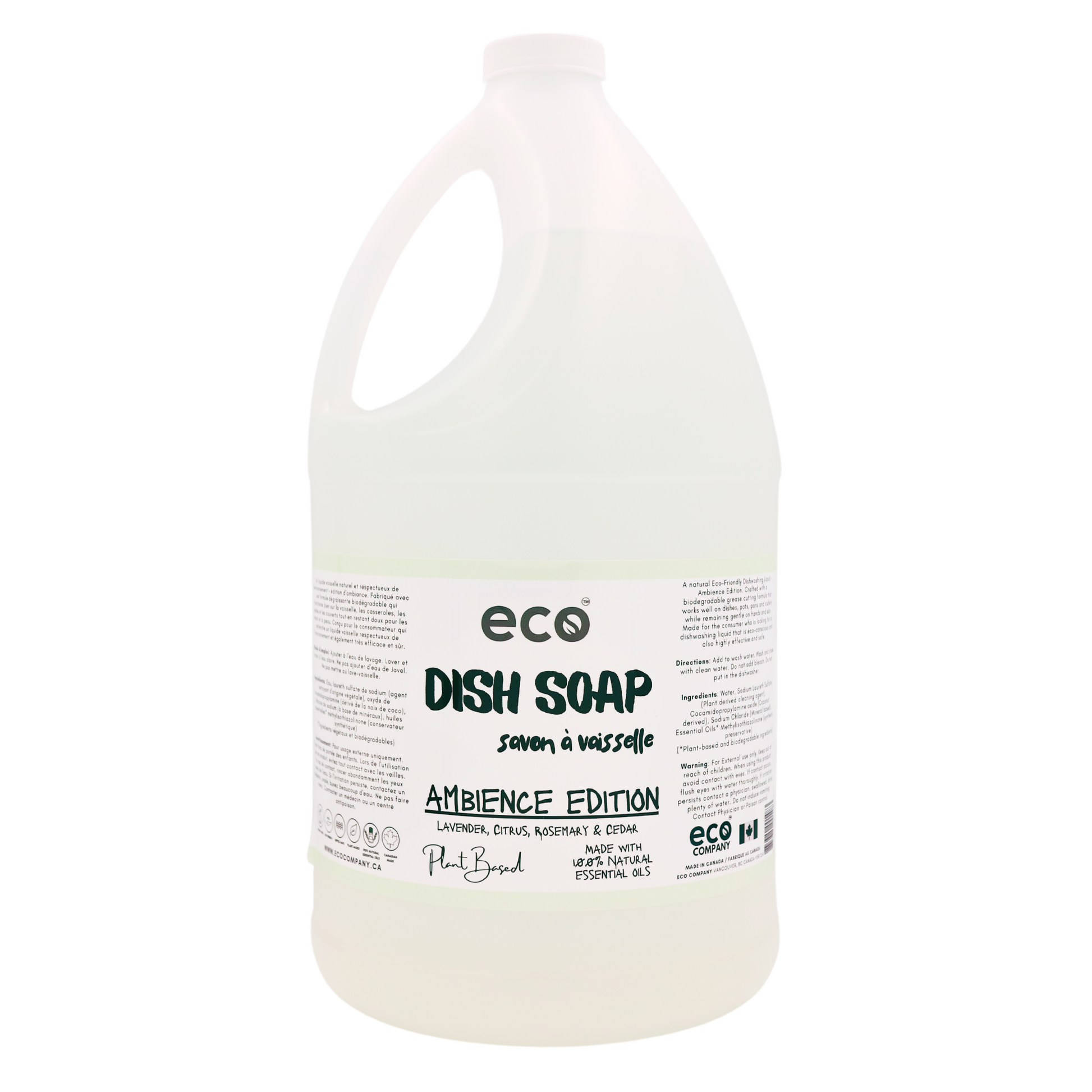 Eco-friendly dish soap in a 4 liter jug for wholesale, perfect for customers to bulk up on dish soap and refill their own bottles.  