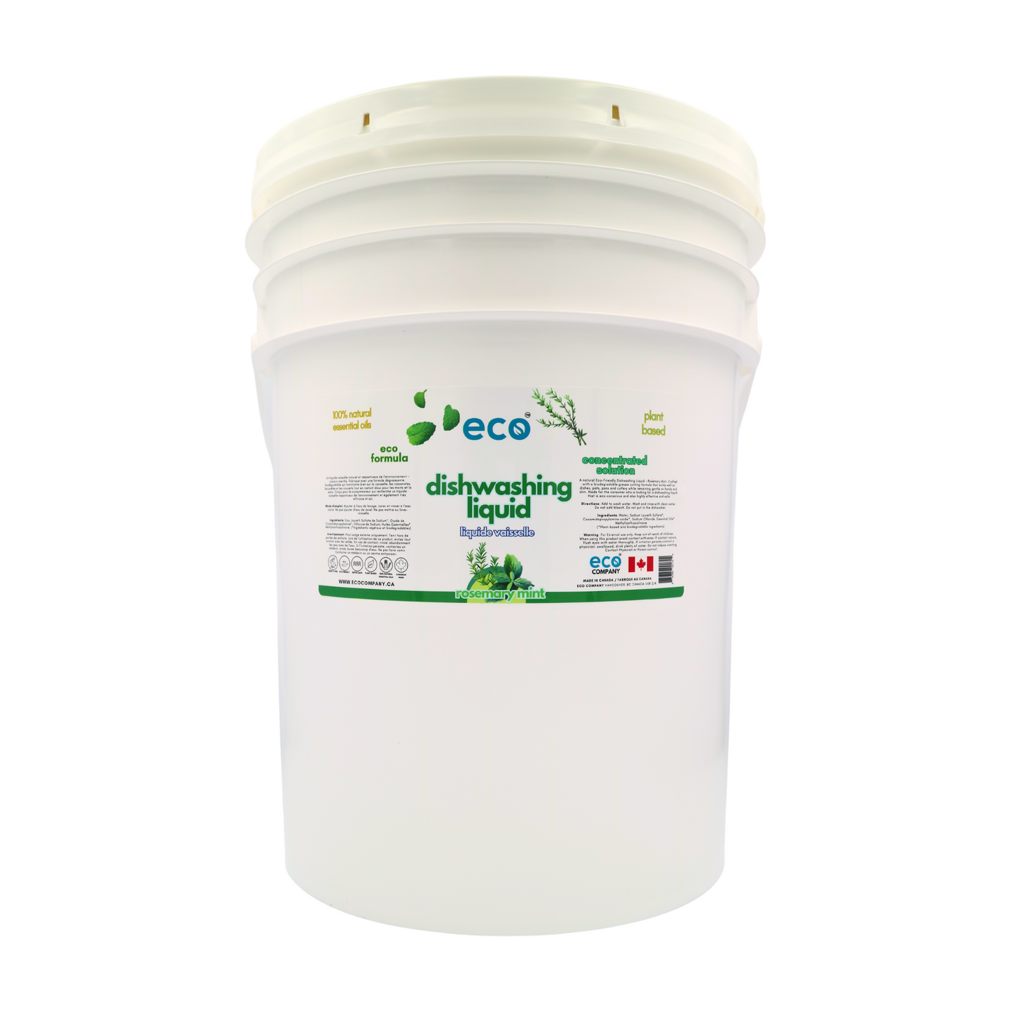 Eco dish soap rosemary mint in a 20 liter pail for wholesale, ideal for soap refilleries, zero waste stores, and refill stores.