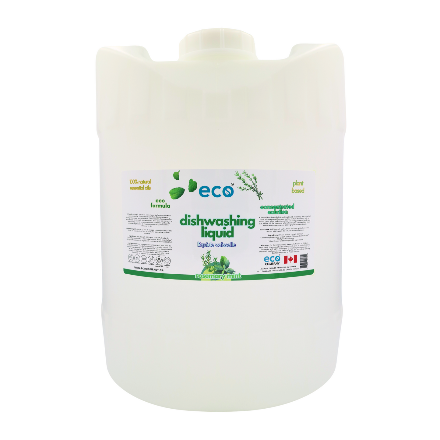 Eco-friendly dishwashing soap rosemary mint in a 5 gallon carboy for wholesale, ideal for soap refilleries, zero waste shops, and refill shops.