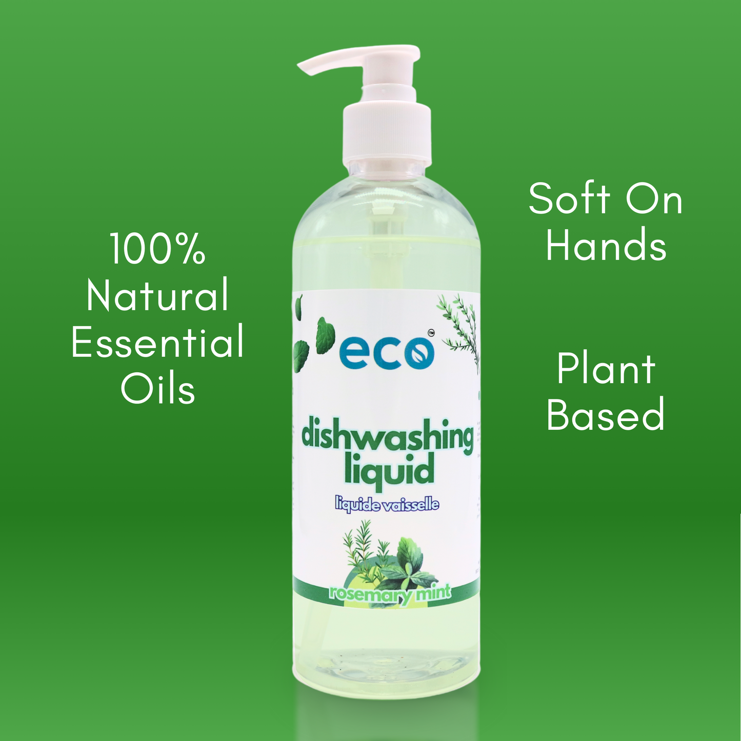 This eco friendly dish soap rosemary mint is scented with 100% natural essential oils, is soft on the hands, and has a plant-based formula.