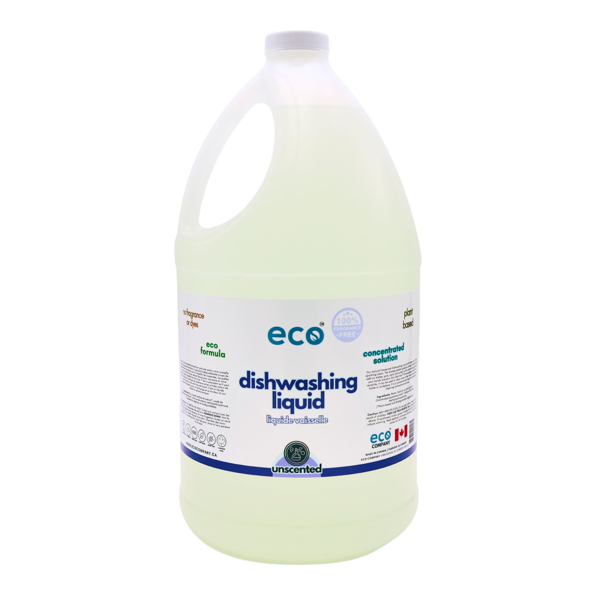 Eco-friendly dishwashing liquid unscented in a 4 liter jug for wholesale, perfect for customers to bulk up on dish soap and refill their own bottles. 