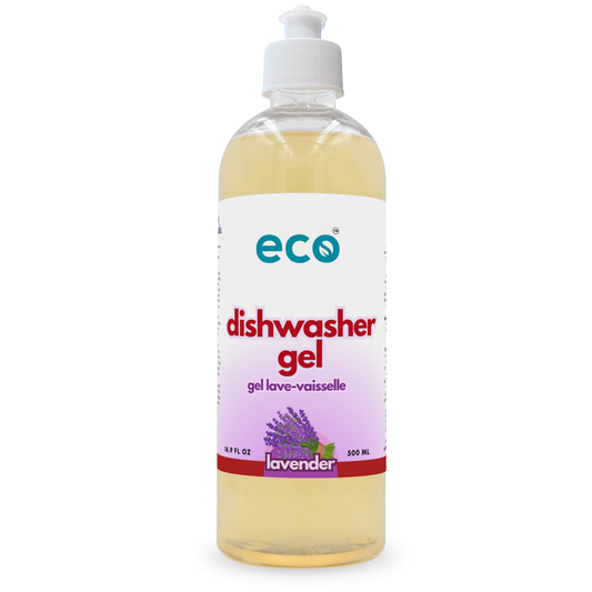 Eco dishwasher gel lavender-scented in a 500ml ready-to-use bottle for wholesale, ideal for eco-friendly retailers.