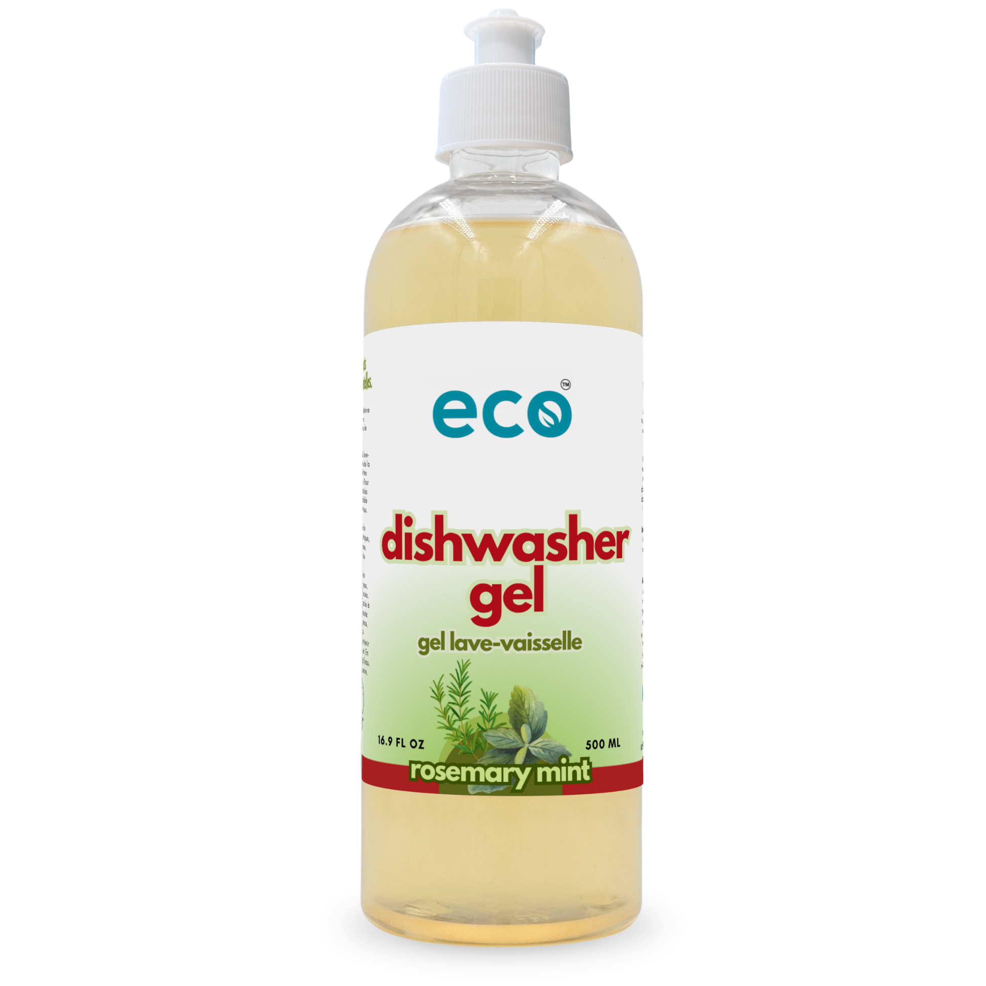 Eco dishwasher gel rosemary mint-scented in a 500ml ready-to-use bottle for wholesale, ideal for eco-friendly retailers.