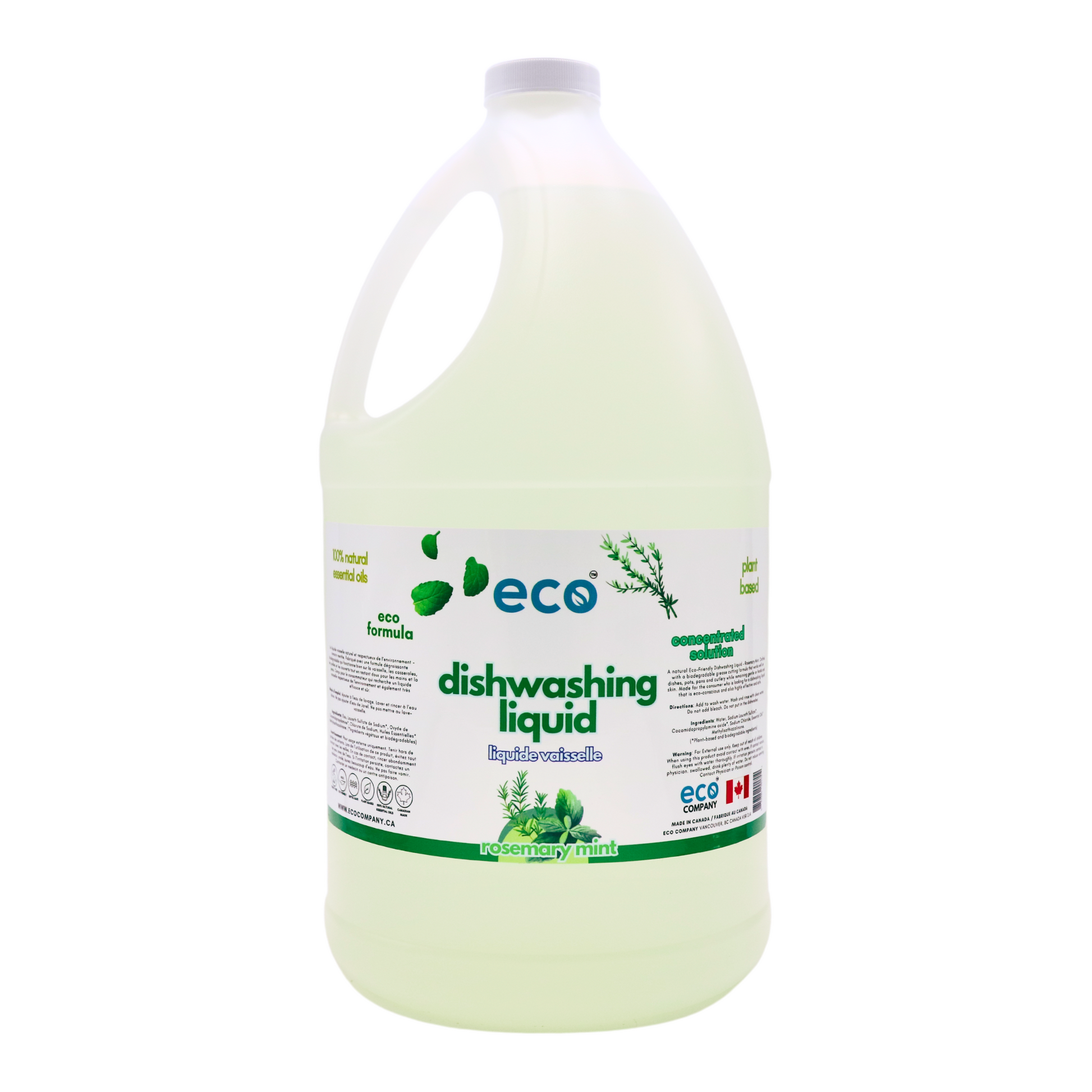 Eco-friendly dish soap rosemary mint in a 4 liter jug for wholesale, perfect for customers to bulk up on dishwashing soap and refill their own bottles. 