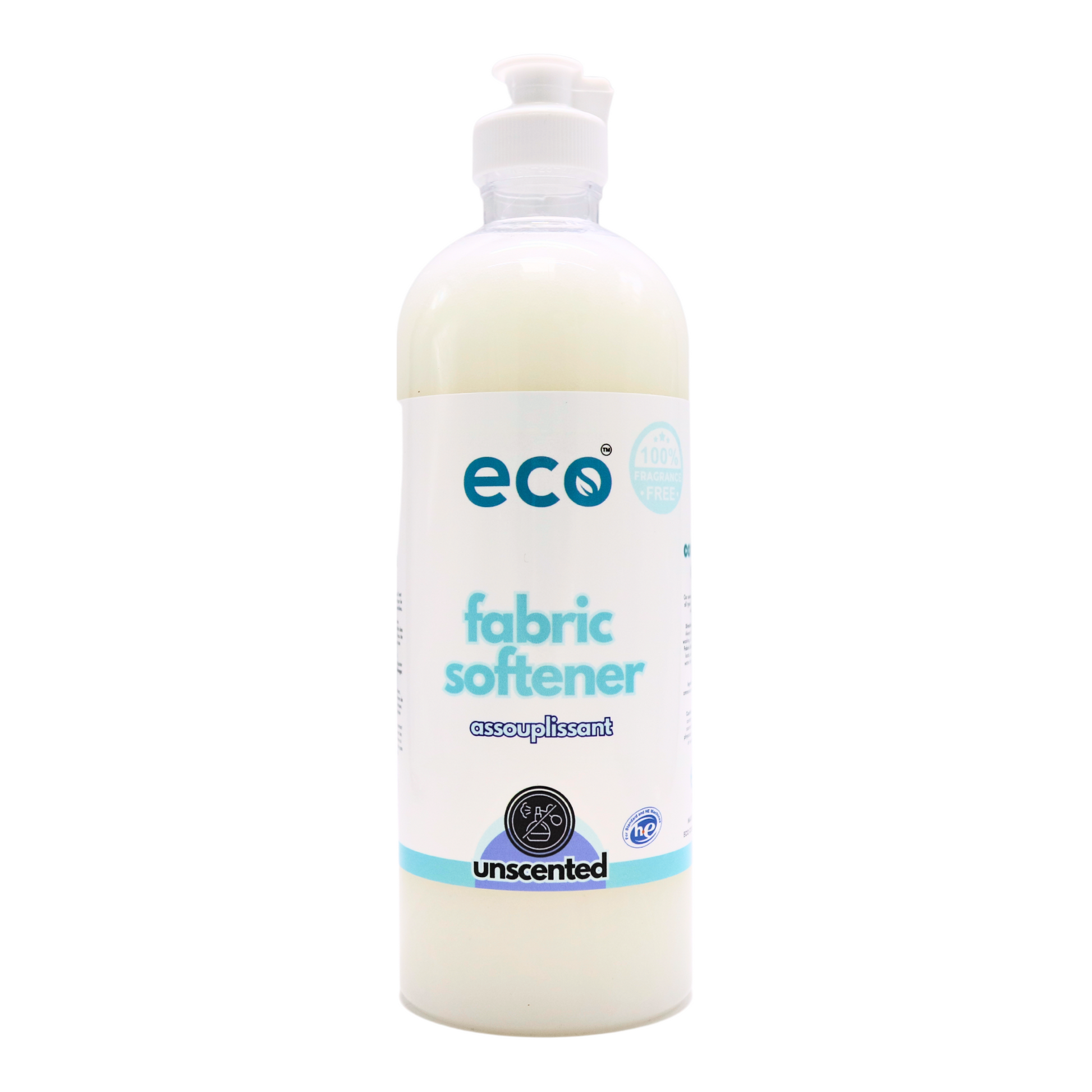 Eco fabric softener unscented in a 500ml ready-to-use bottle for wholesale, ideal for eco-friendly retailers.