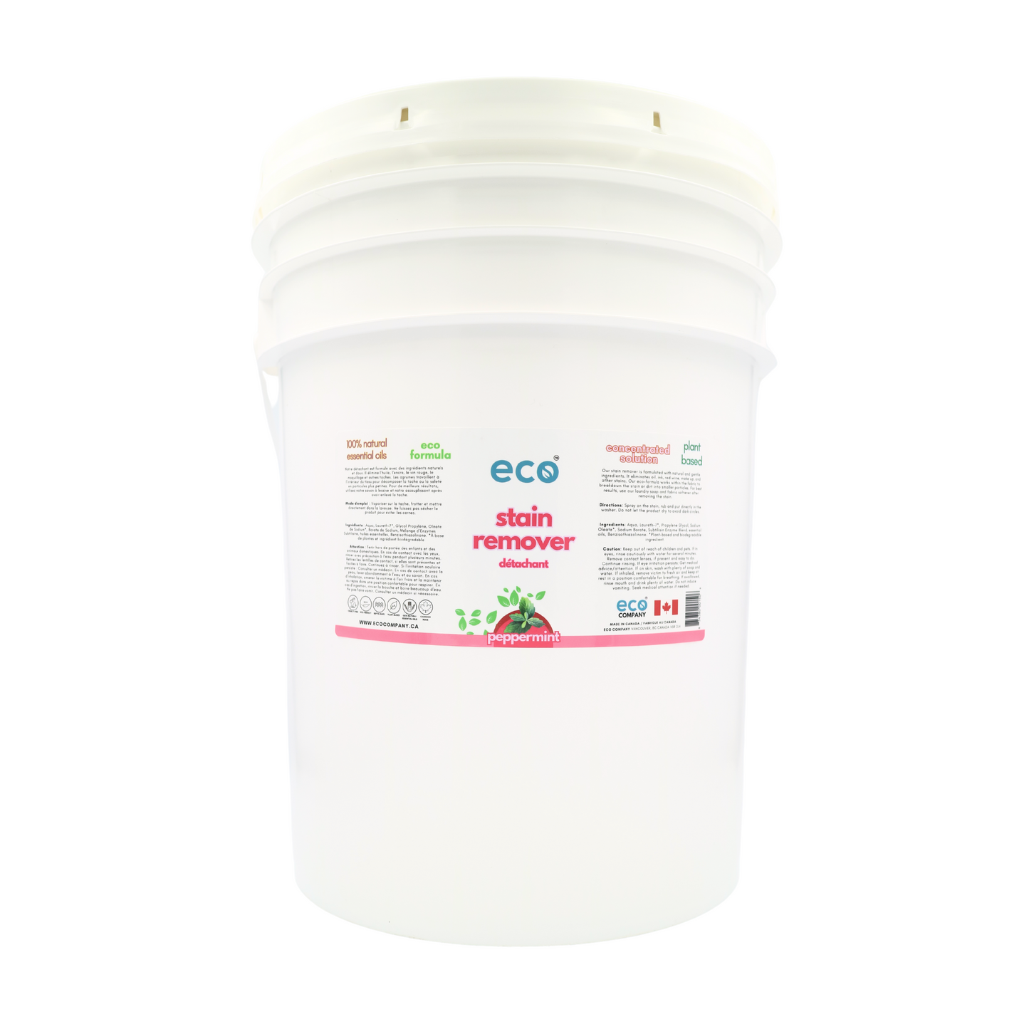 Eco fabric stain remover in a 20 liter pail for wholesale, ideal for soap refilleries, zero waste stores, and refill stores.