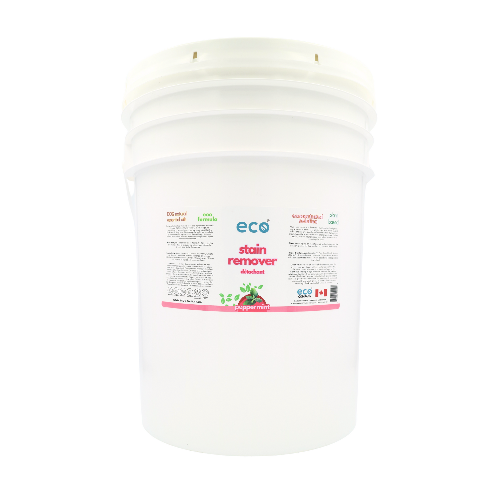 Eco fabric stain remover in a 20 liter pail for wholesale, ideal for soap refilleries, zero waste stores, and refill stores.