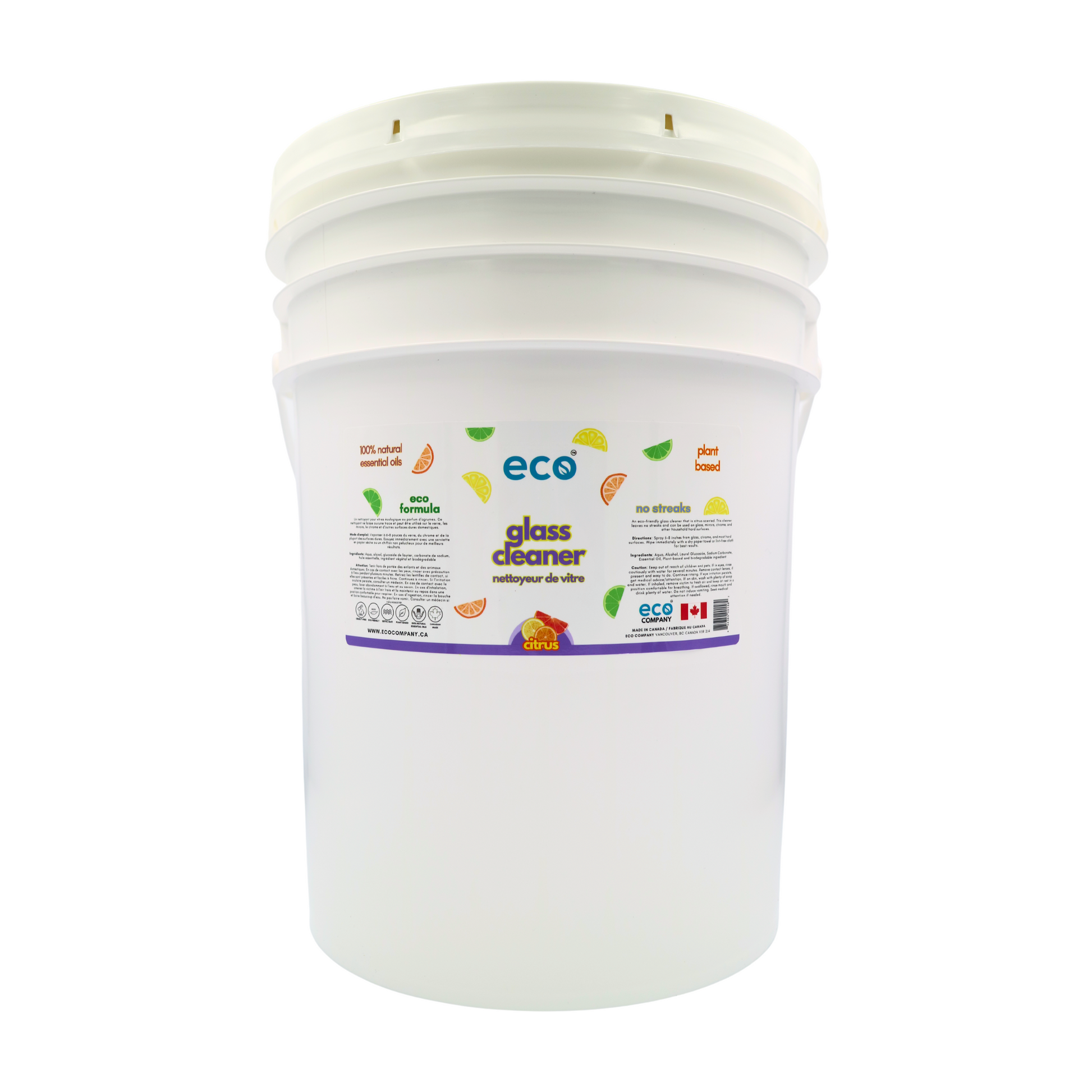 Eco glass cleaner in a 20 liter pail for wholesale, ideal for soap refilleries, zero waste stores, and refill stores.