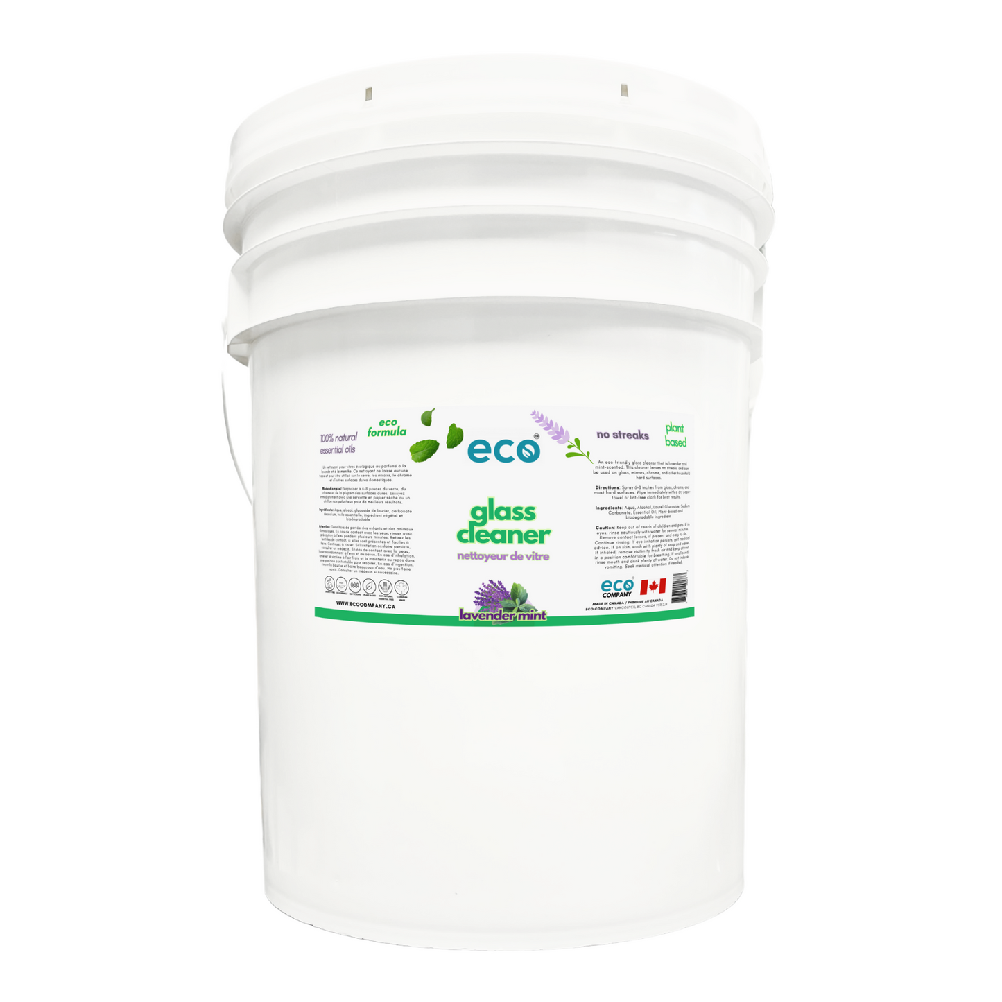 Eco glass cleaner in a 20 liter pail for wholesale, ideal for soap refilleries, zero waste stores, and refill stores.