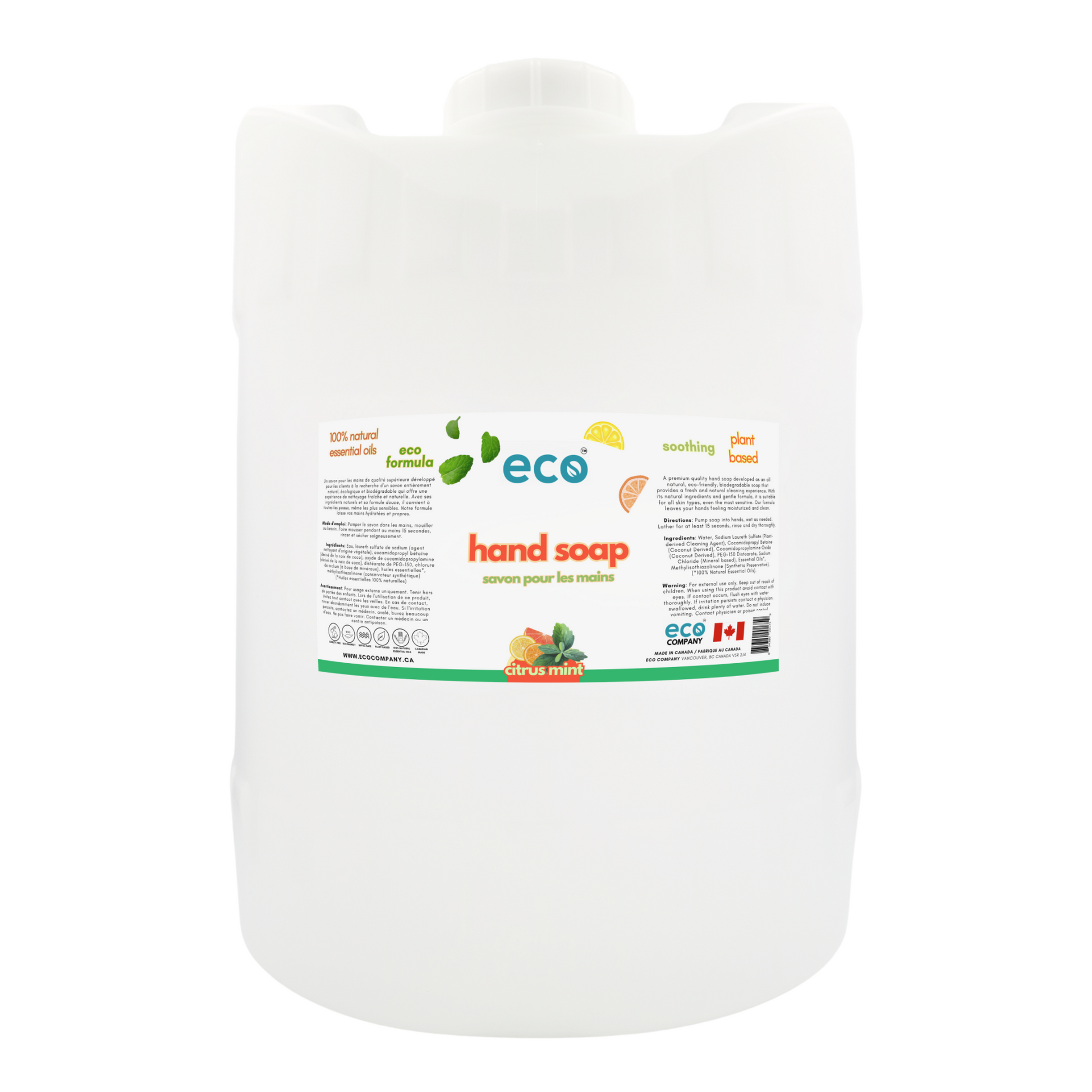 Eco-friendly hand soap citrus mint in a 5 gallon carboy for wholesale, ideal for soap refilleries, zero waste shops, and refill shops.