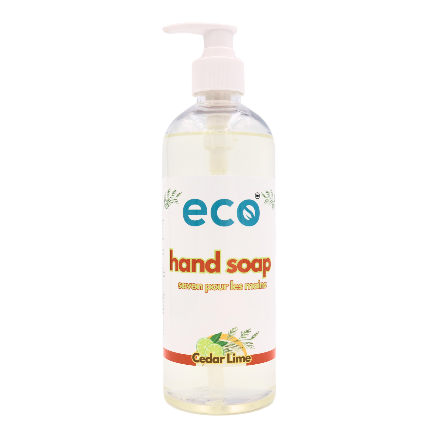 Eco hand soap cedar lime in a 500ml ready-to-use bottle for wholesale, ideal for eco-friendly retailers.