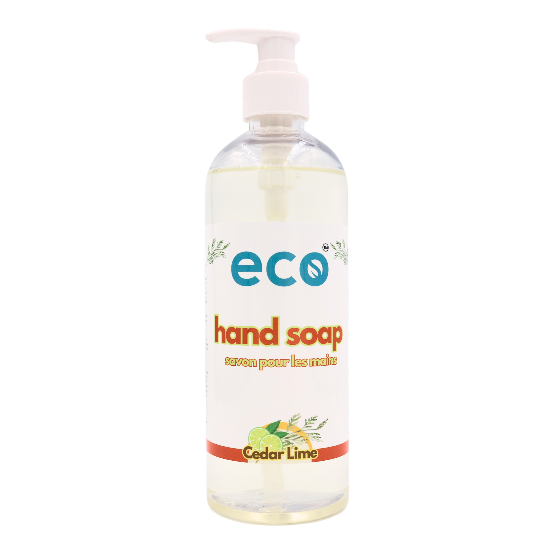 Eco hand soap cedar lime in a 500ml ready-to-use bottle for wholesale, ideal for eco-friendly retailers.