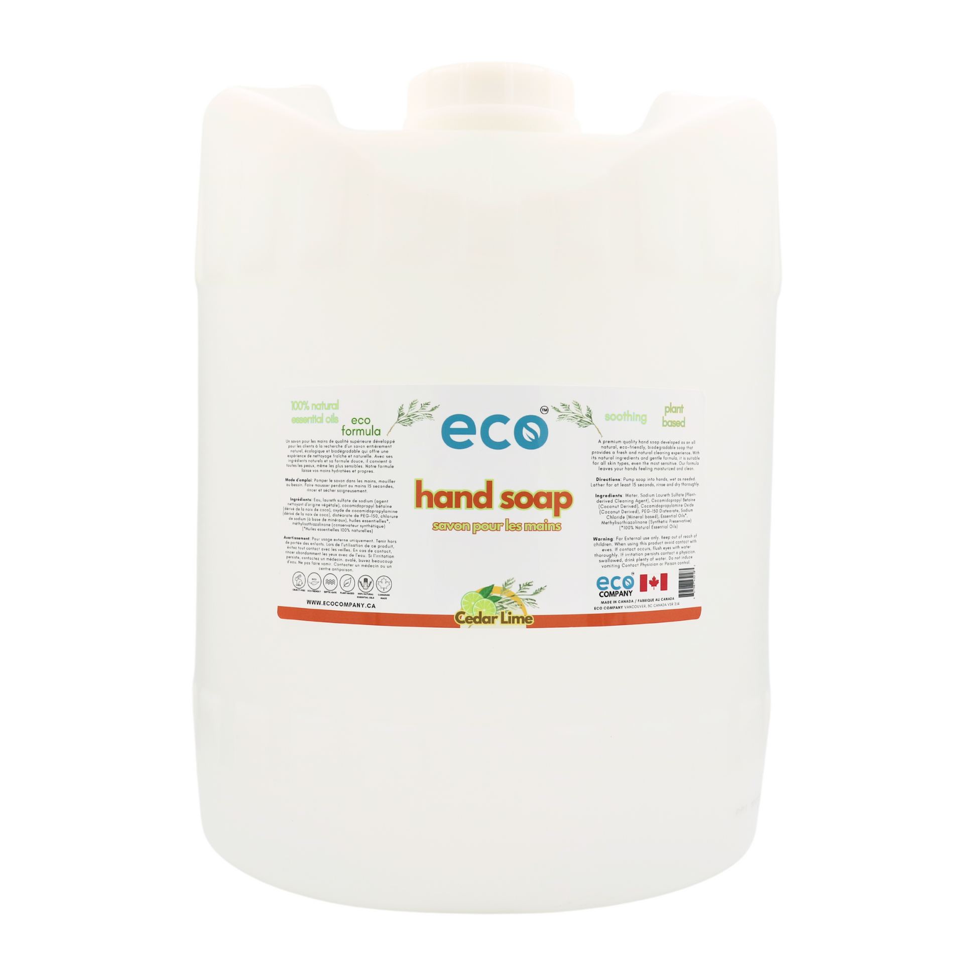 Eco-friendly hand soap cedar lime in a 5 gallon carboy for wholesale, ideal for soap refilleries, zero waste shops, and refill shops.