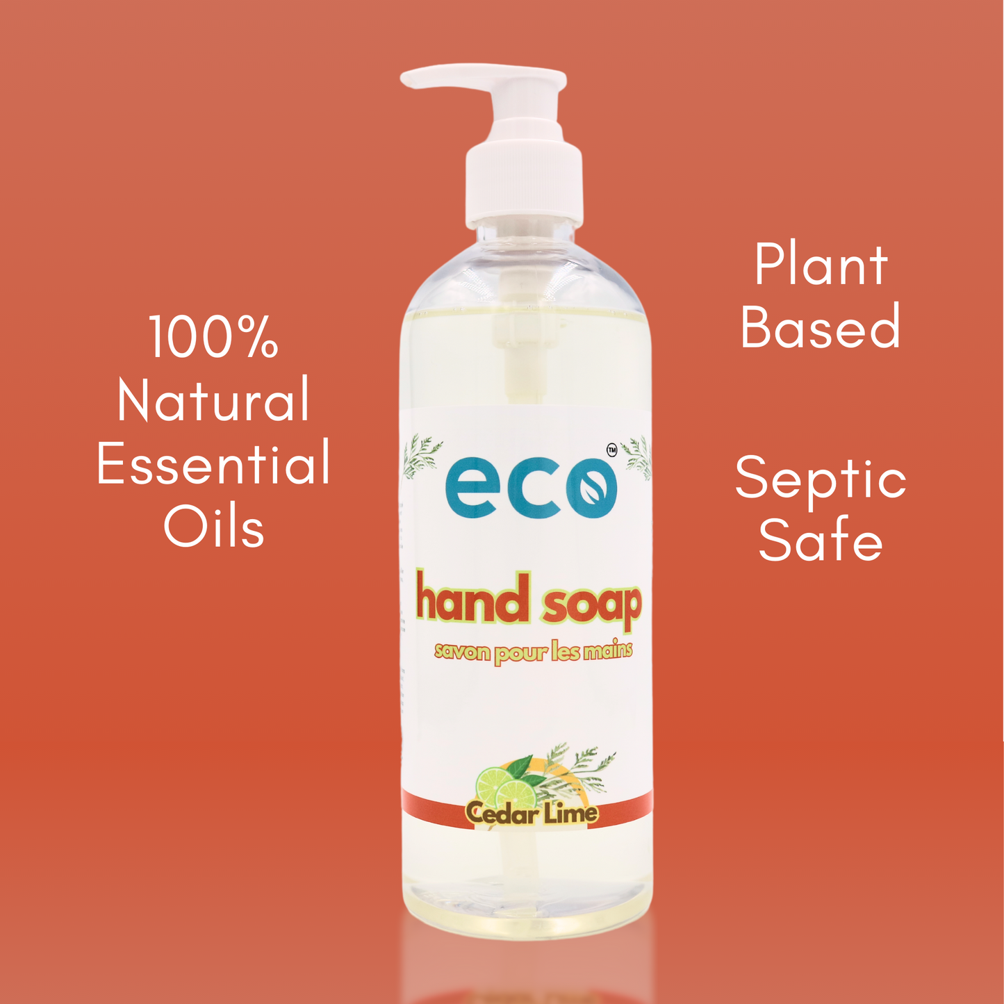 This eco friendly hand soap in cedar lime is scented with 100% natural essential oils, is septic safe, and is plant-based.