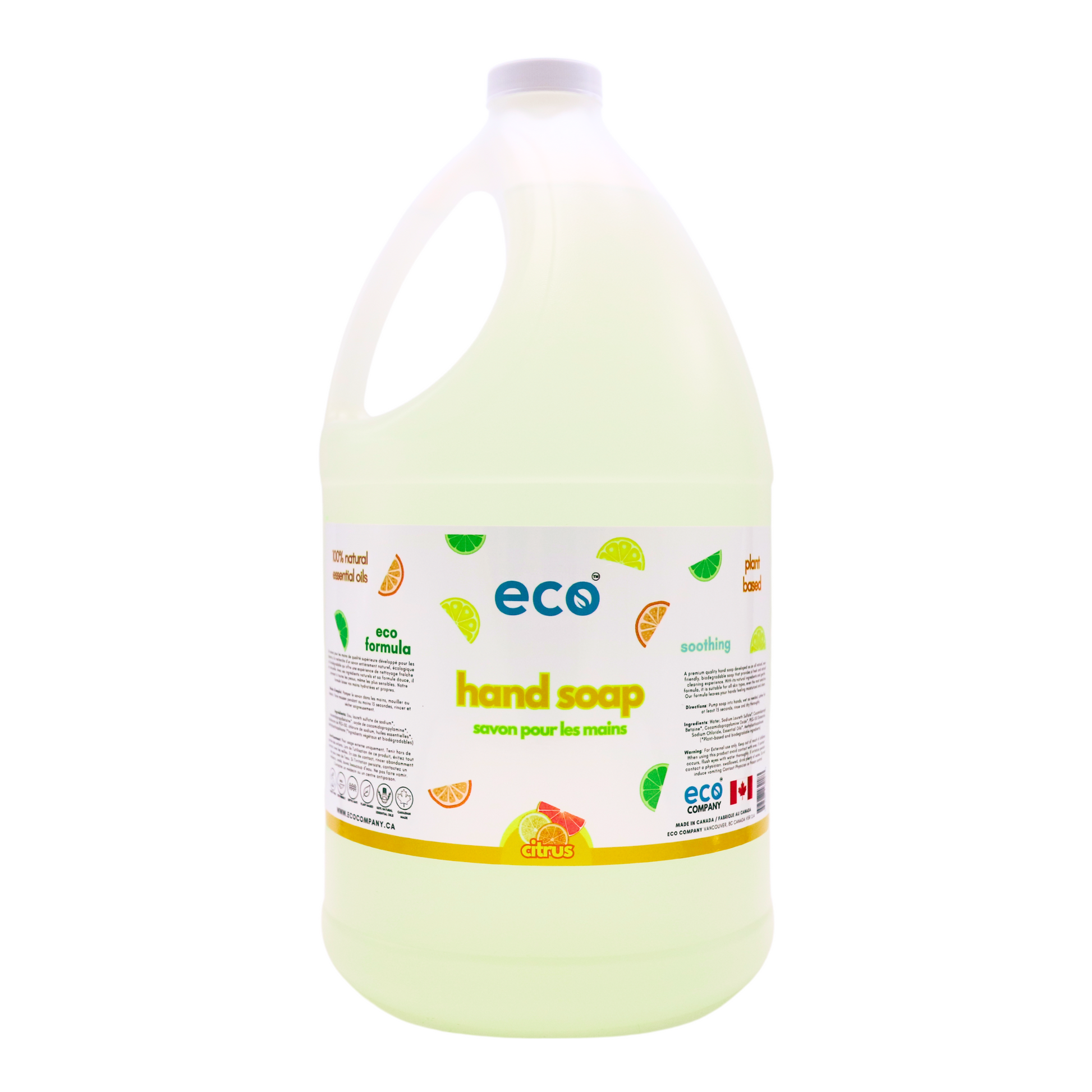 Eco-friendly hand soap citrus in a 4 liter jug for wholesale, perfect for customers to bulk up on hand soap and refill their own containers. 