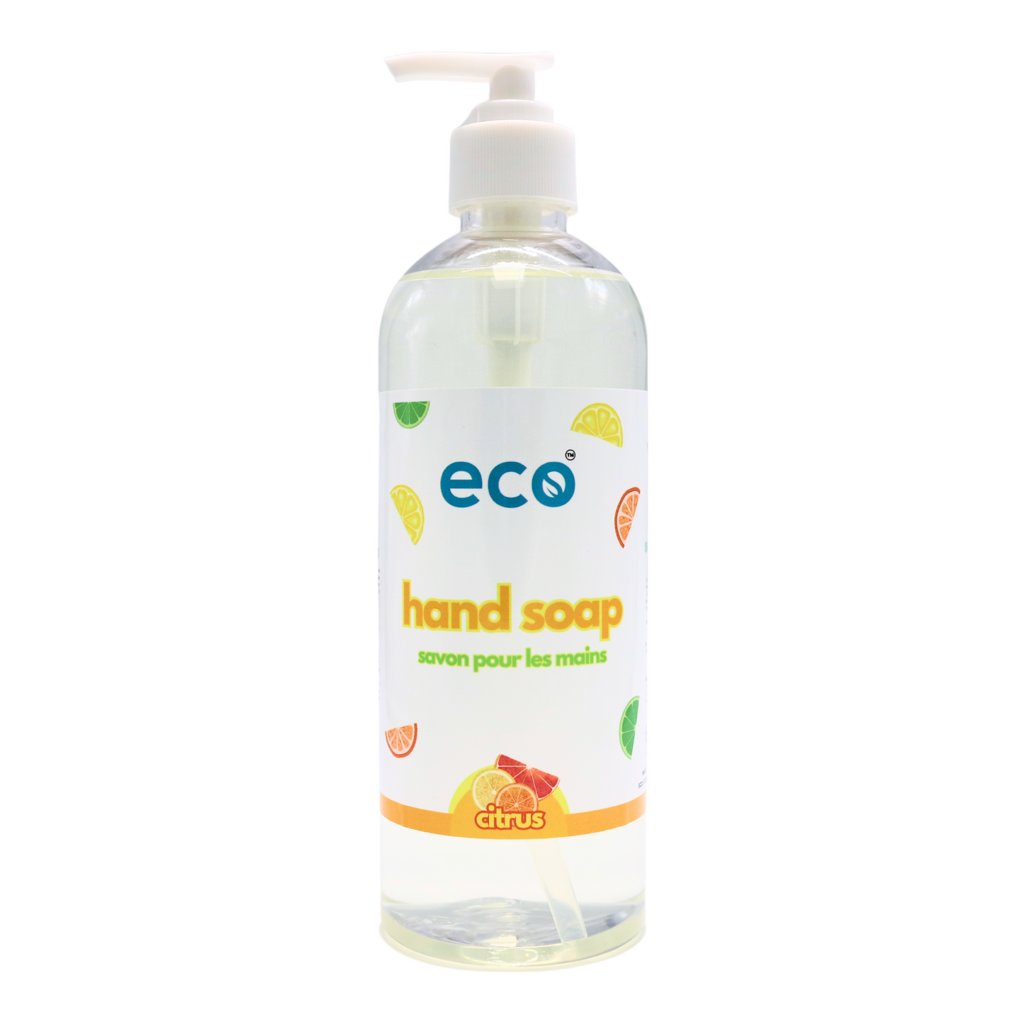 Eco hand soap citrus in a 500ml ready-to-use bottle for wholesale, ideal for eco-friendly retailers.