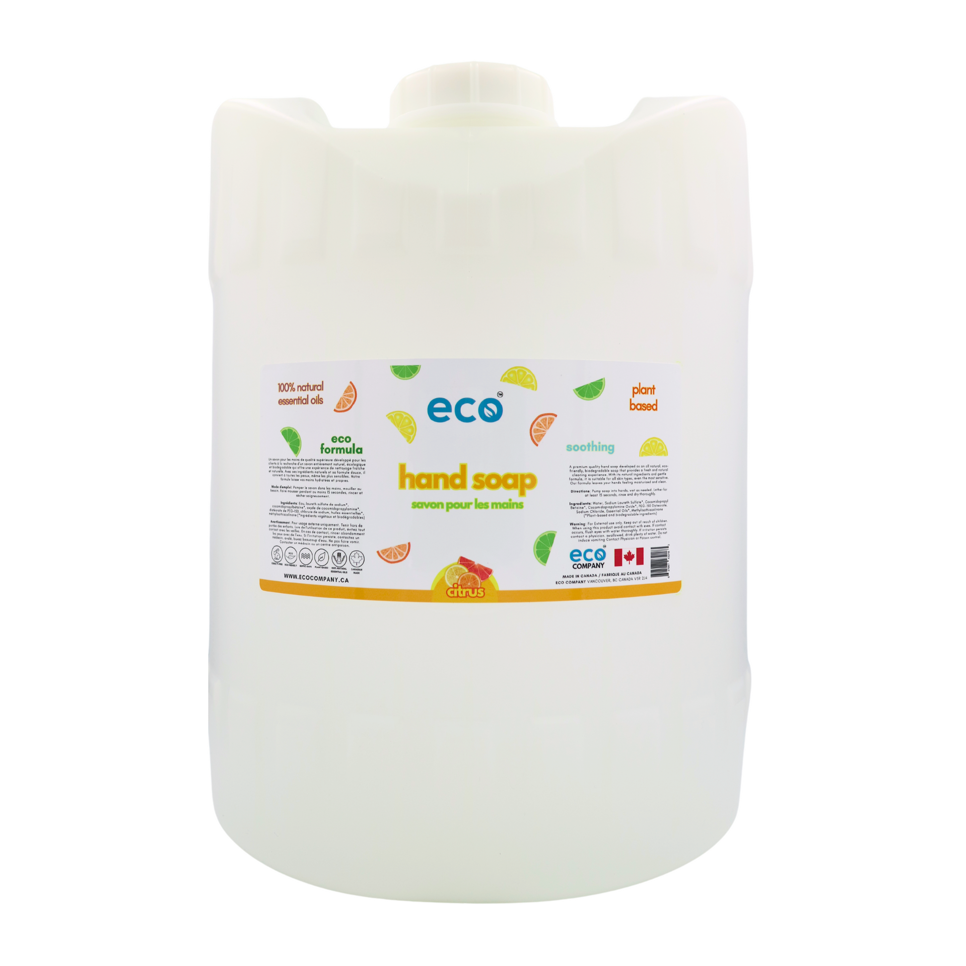 Eco-friendly hand soap citrus in a 5 gallon carboy for wholesale, ideal for soap refilleries, zero waste shops, and refill shops.