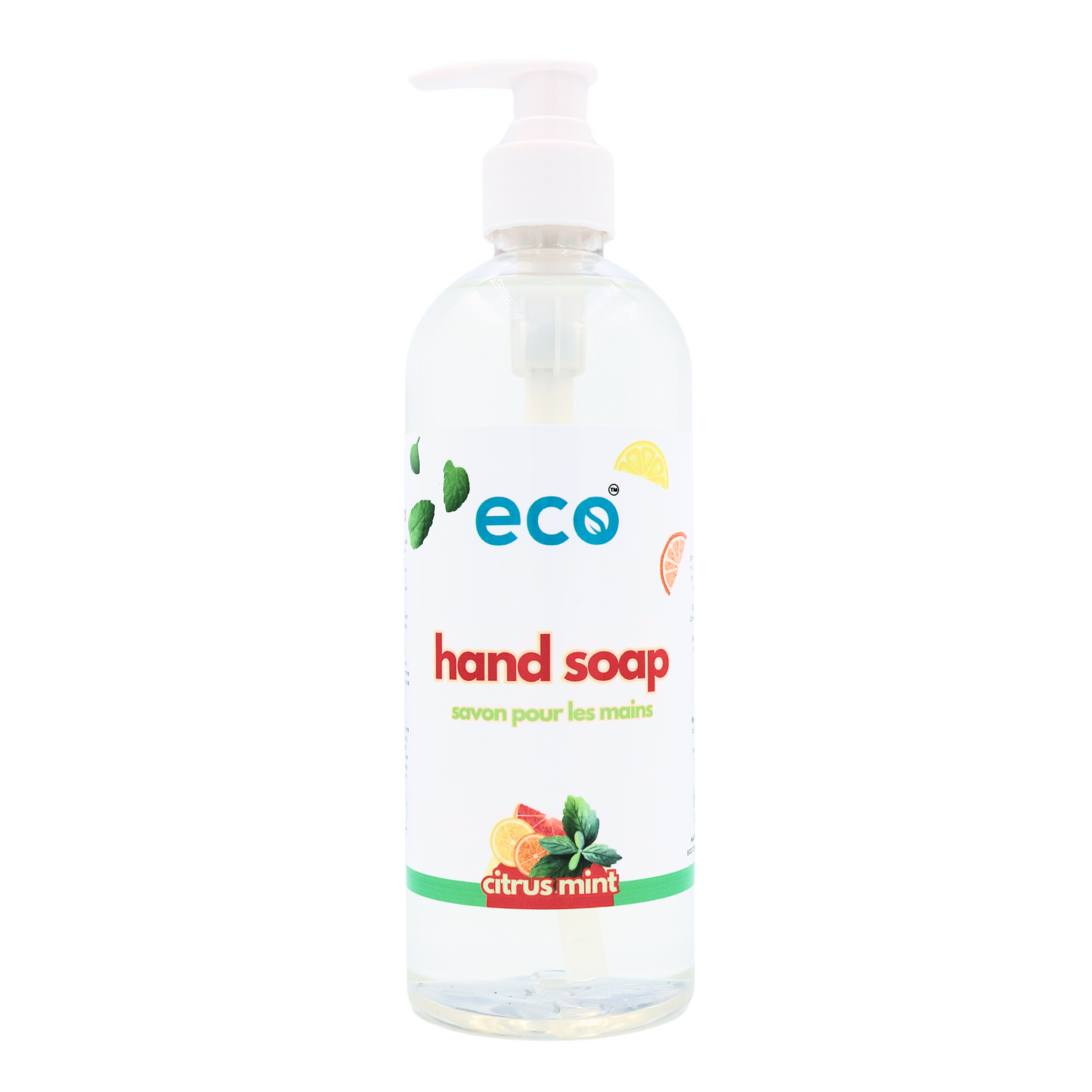 Eco hand soap citrus mint in a 500ml ready-to-use bottle for wholesale, ideal for eco-friendly retailers.