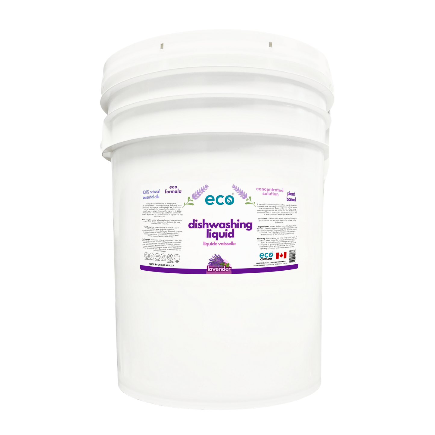 Eco dishwashing soap lavender in a 20 liter pail for wholesale, ideal for soap refilleries, zero waste stores, and refill stores.