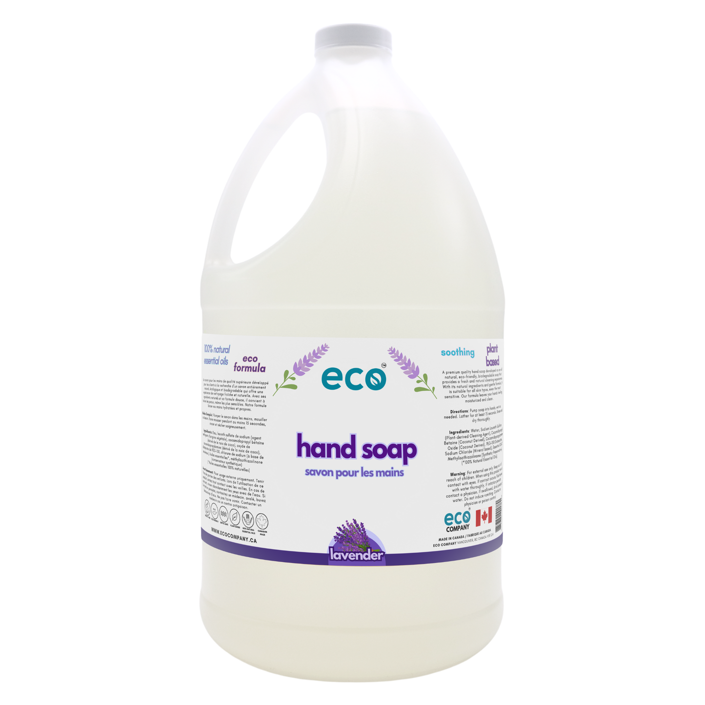 Eco-friendly hand soap lavender in a 4 liter jug for wholesale, perfect for customers wanting bulk up hand soap to refill their own containers. 